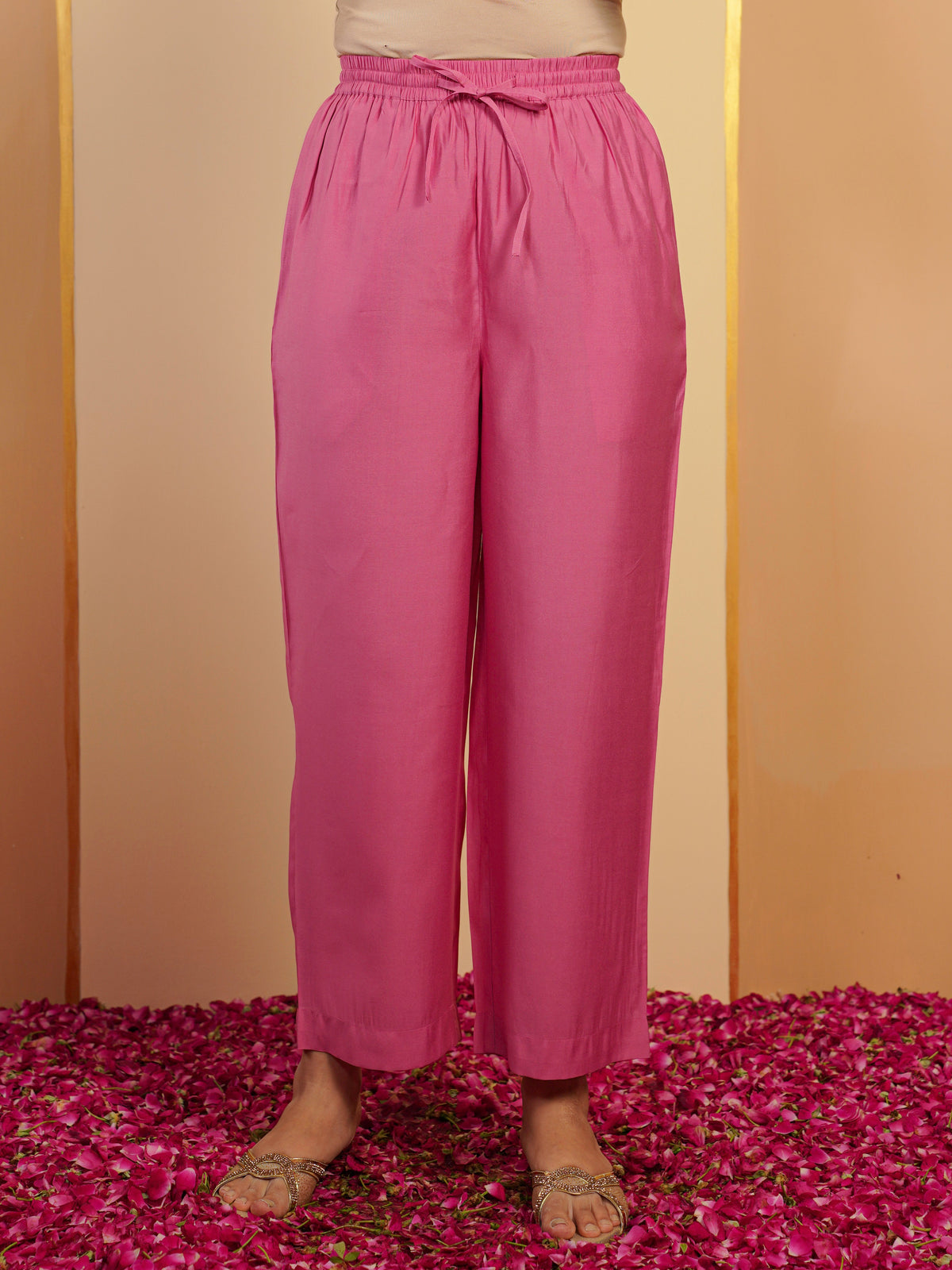 chanderi solid pink trousers
