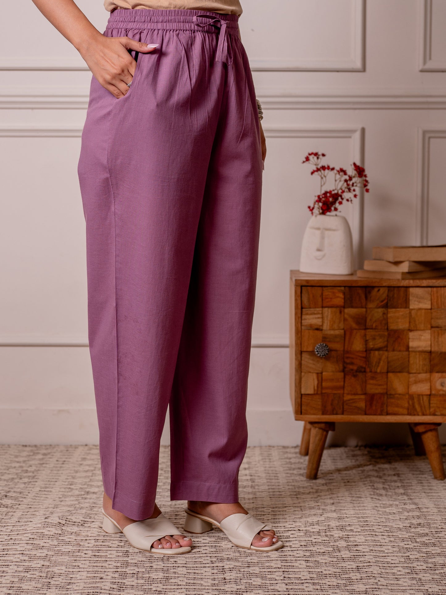Soft cotton Solid Purple Straight Trousers