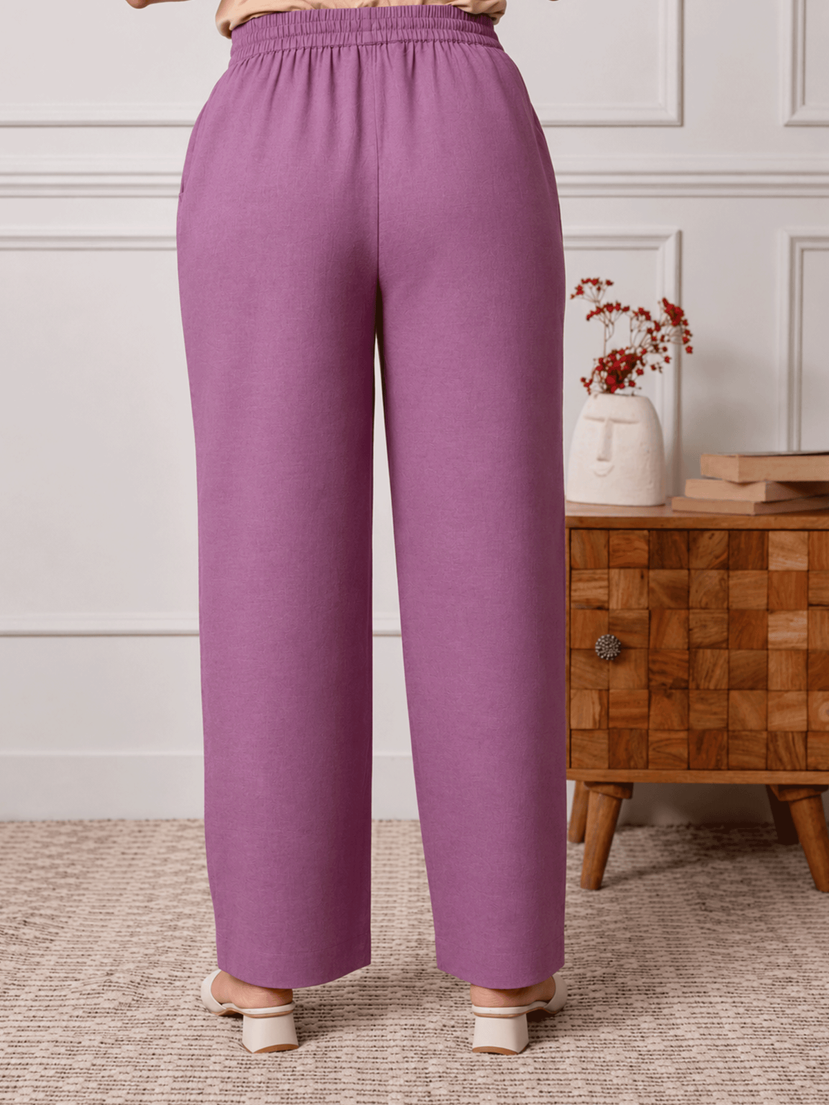 Soft Cotton Solid Purple Straight Trousers