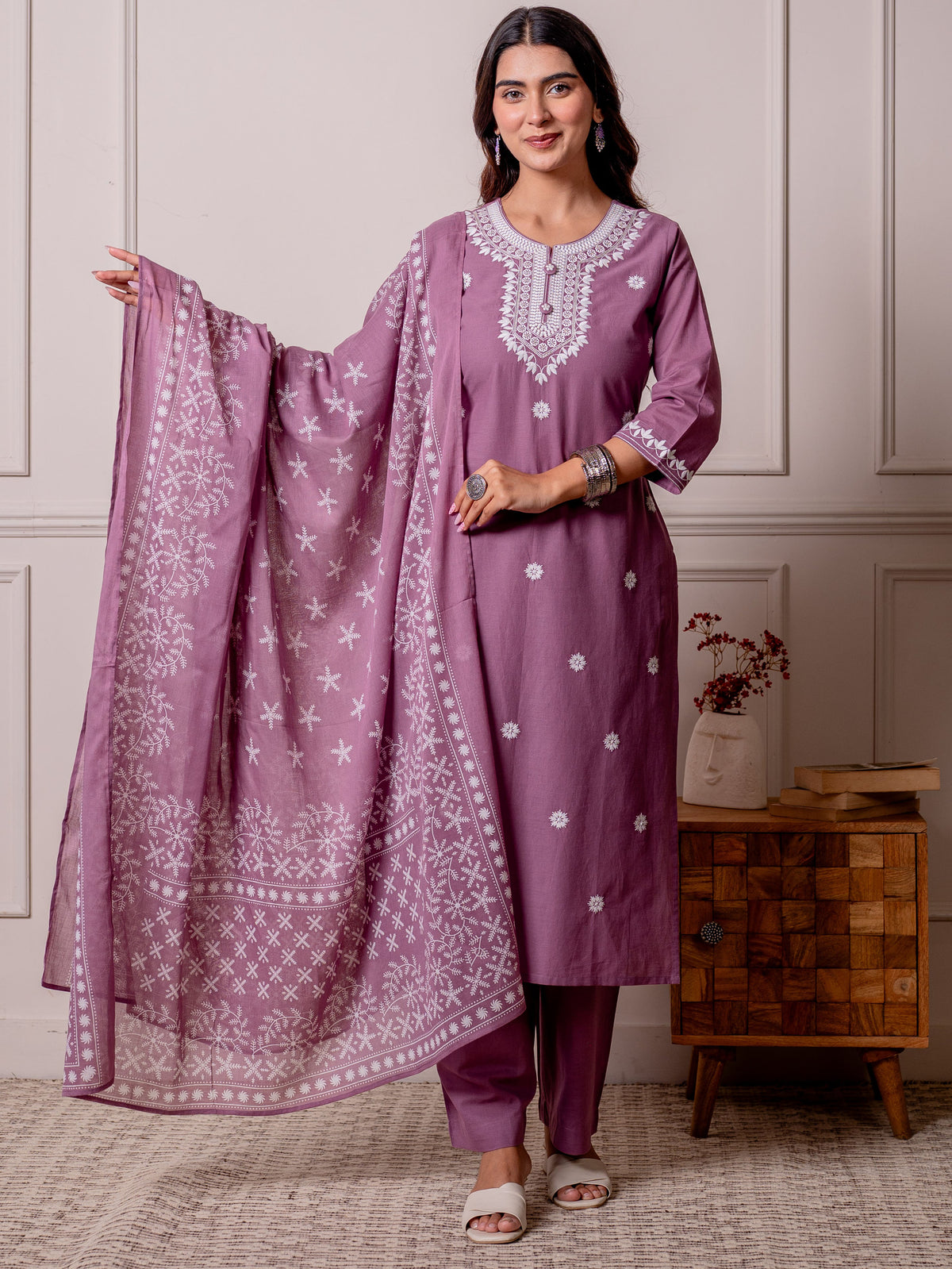 Cotton Voile Placement Print Purple Dupatta