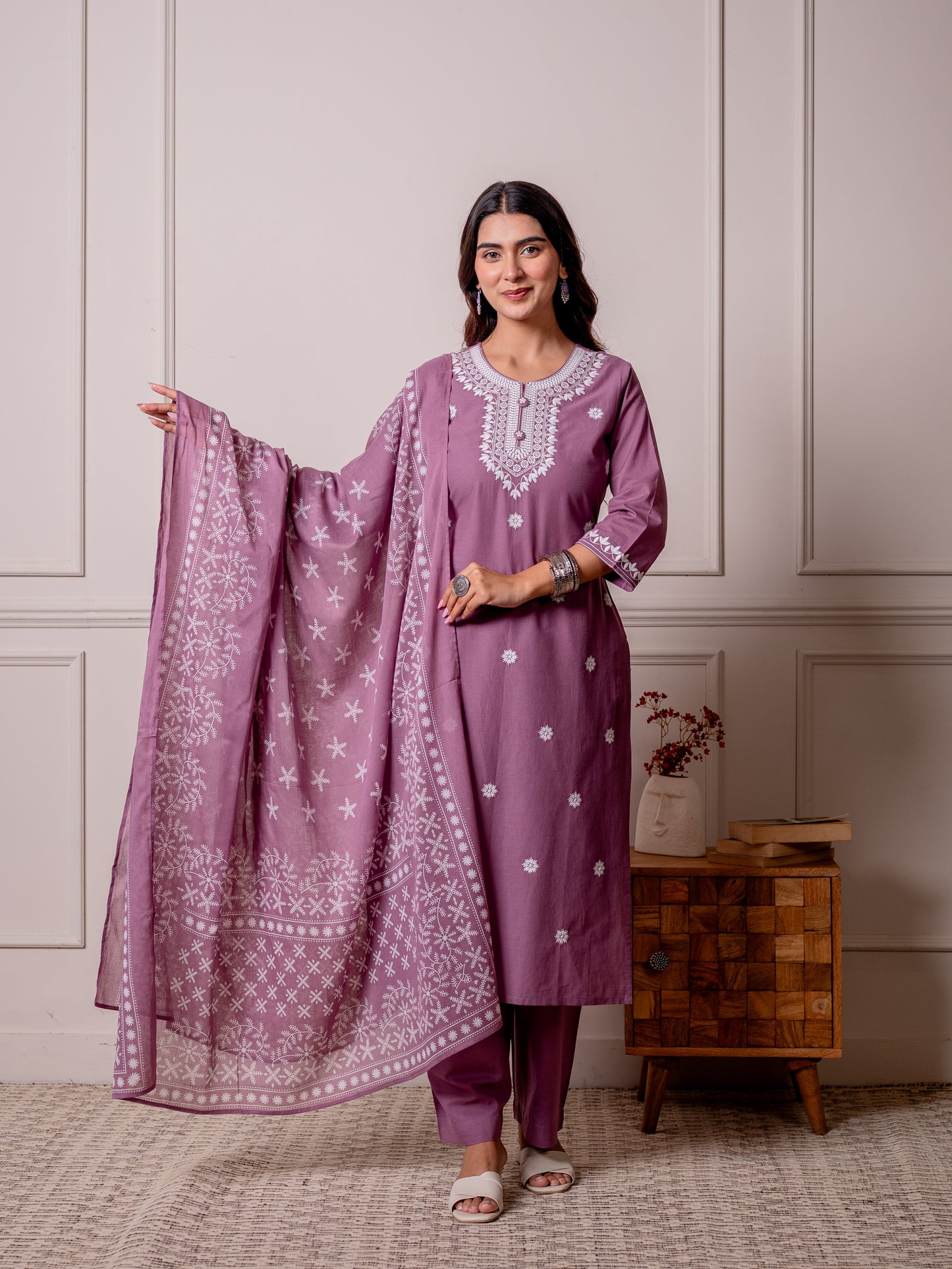 Cotton voile Placement Print Purple Dupatta