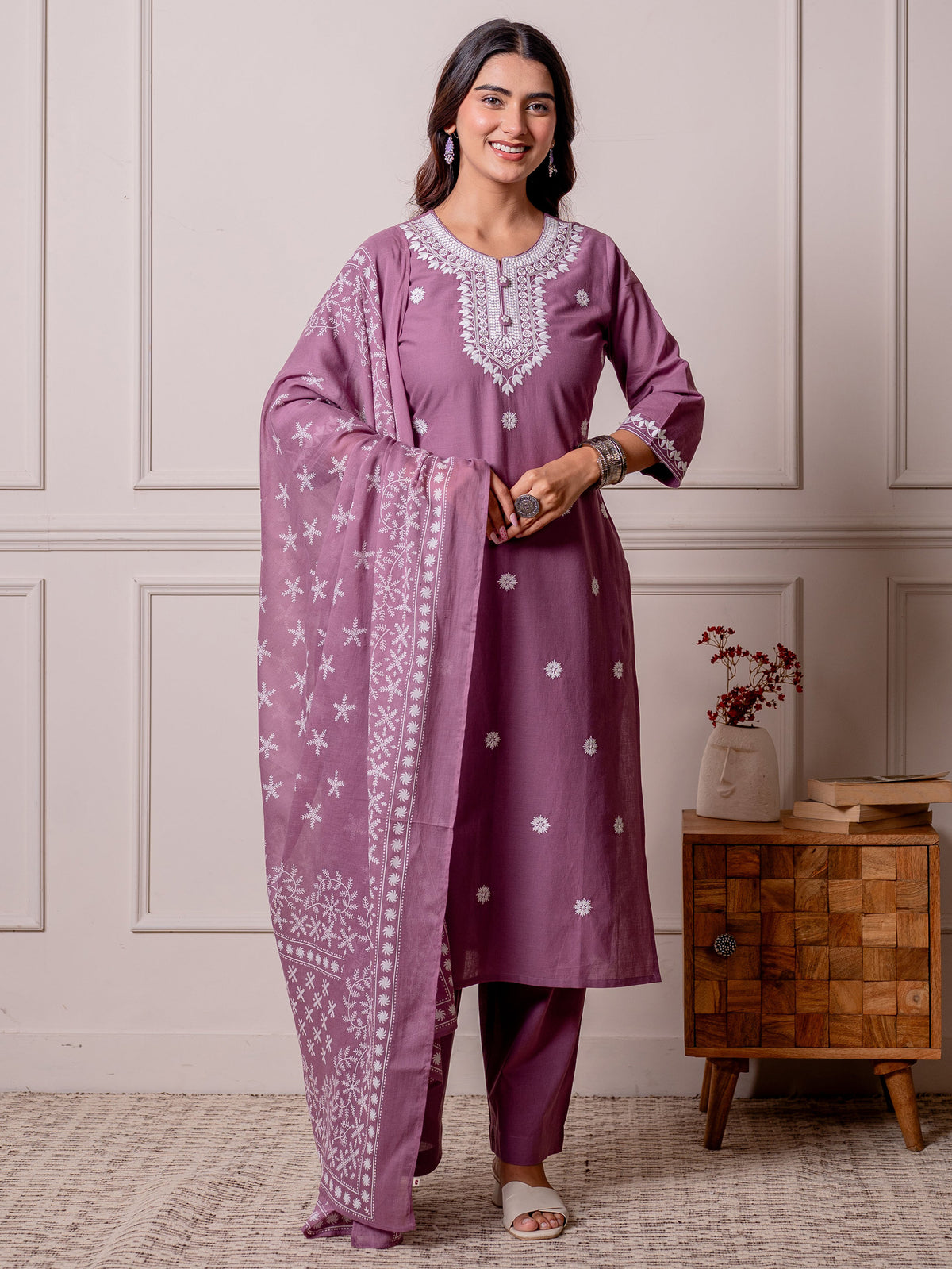 Cotton Voile Placement Print Purple Dupatta