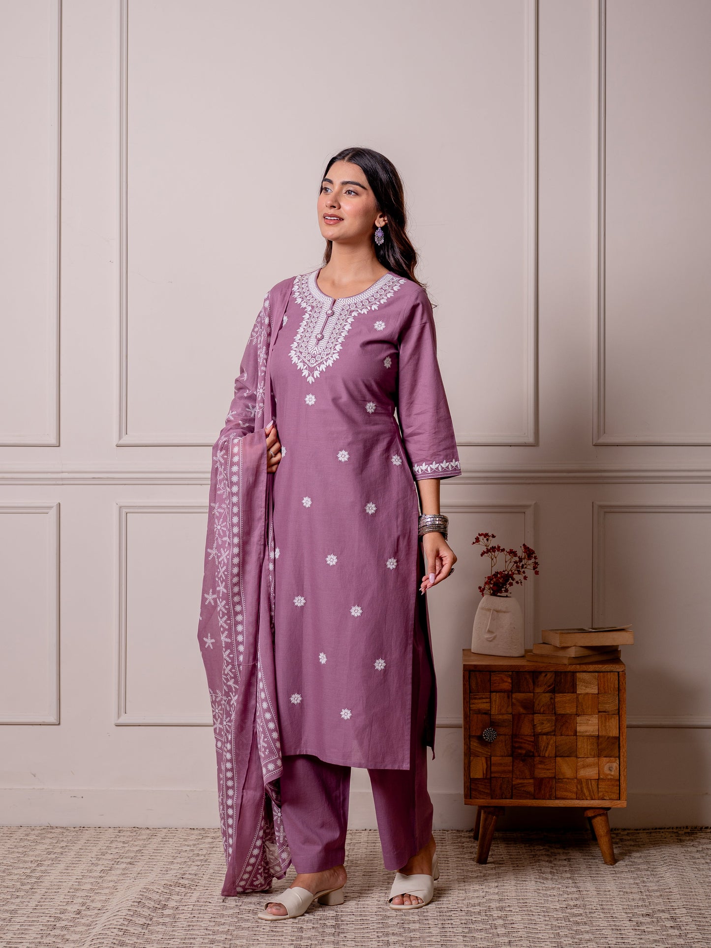 Cotton voile Placement Print Purple Dupatta