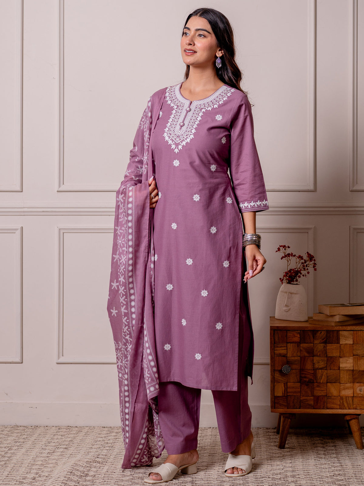Cotton Voile Placement Print Purple Dupatta