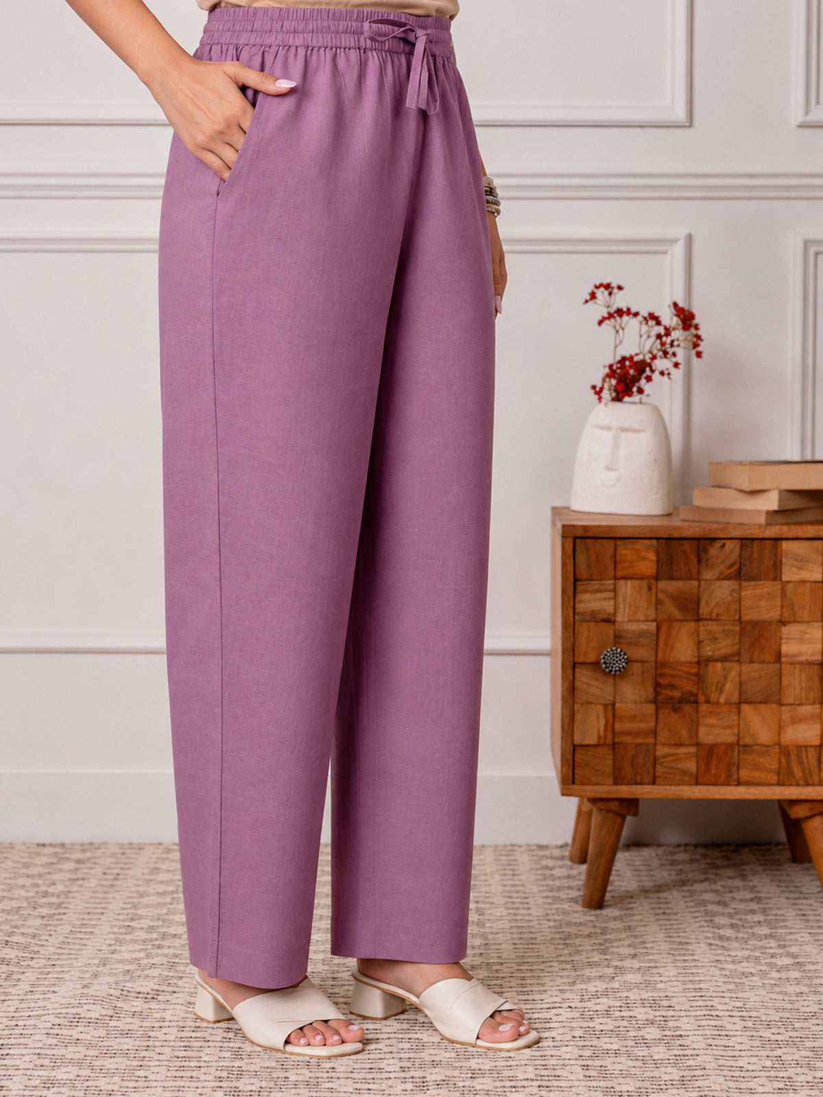 Embroidered Soft Cotton Solid Straight Purple Kurta