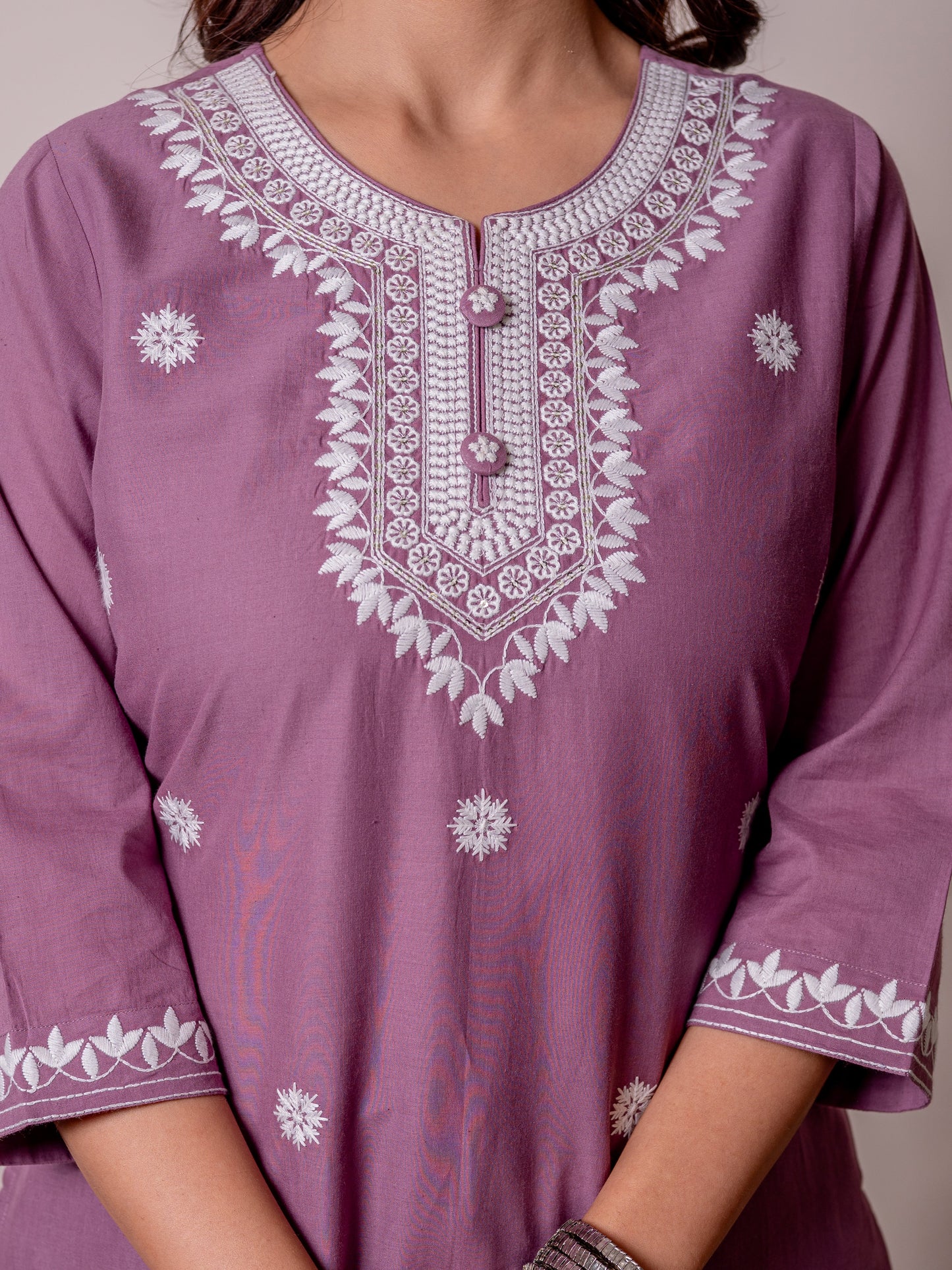 Embroidered Soft cotton Solid Straight Purple Kurta
