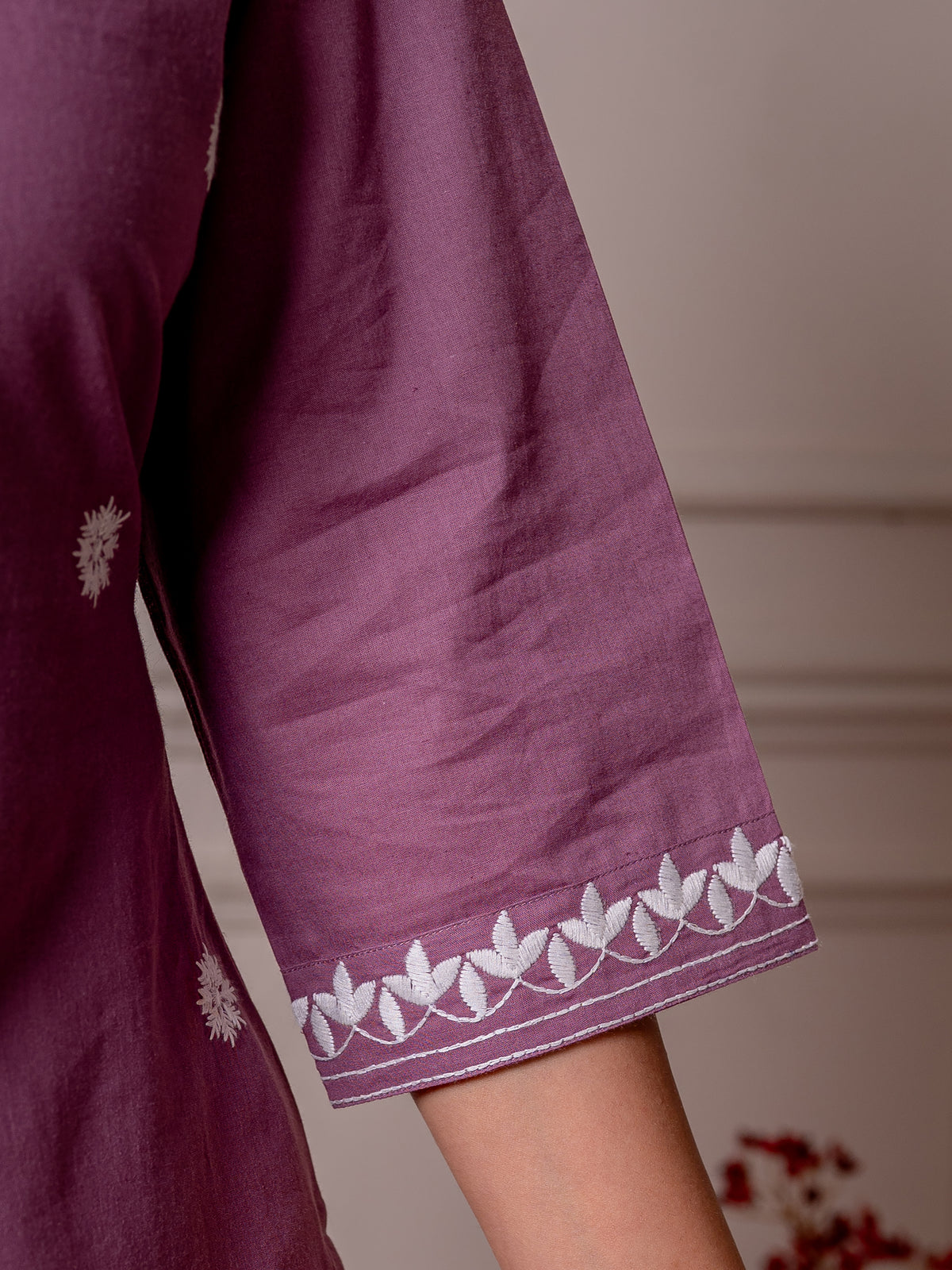 Embroidered Soft Cotton Solid Straight Purple Kurta