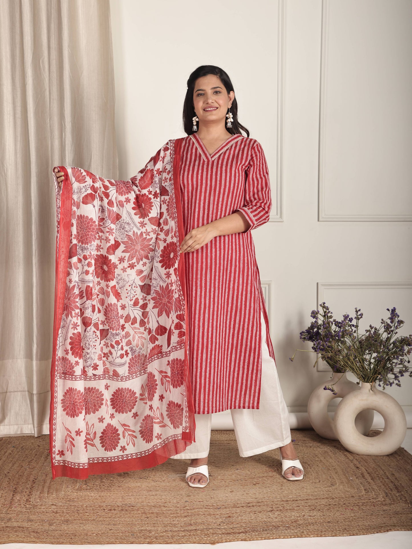 Cotton Voile Floral Beige Dupatta