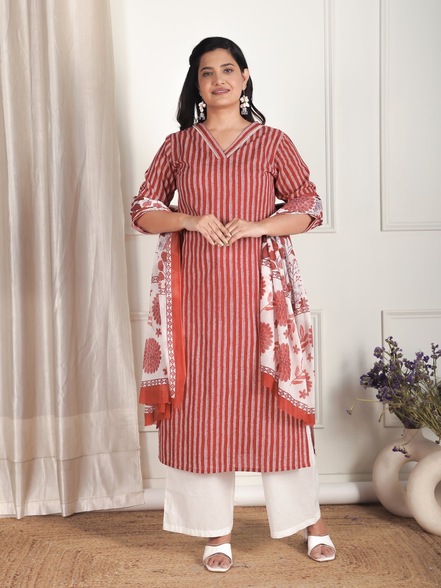 Cotton Voile Floral Beige Dupatta