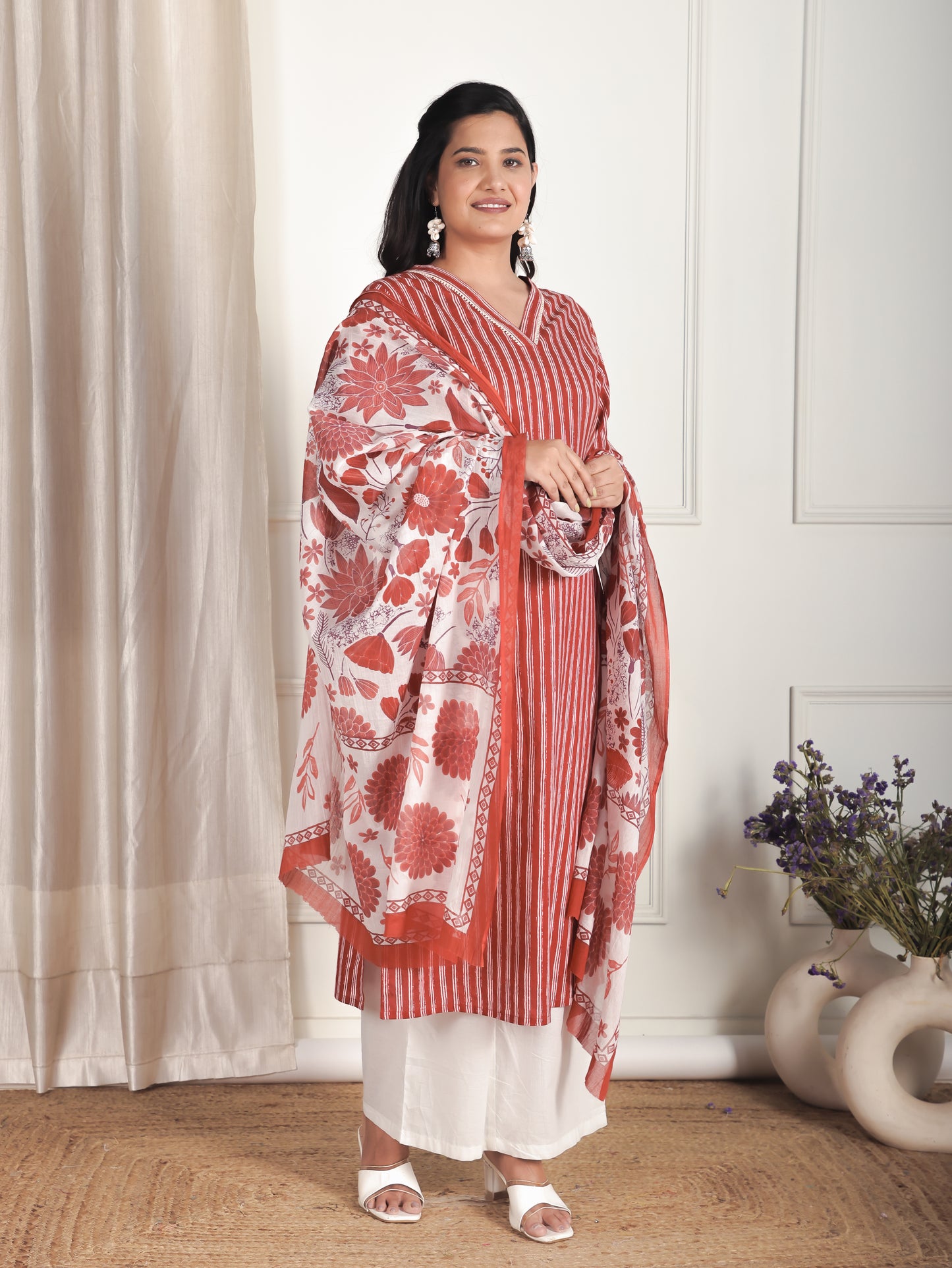 Cotton Voile Floral Beige Dupatta