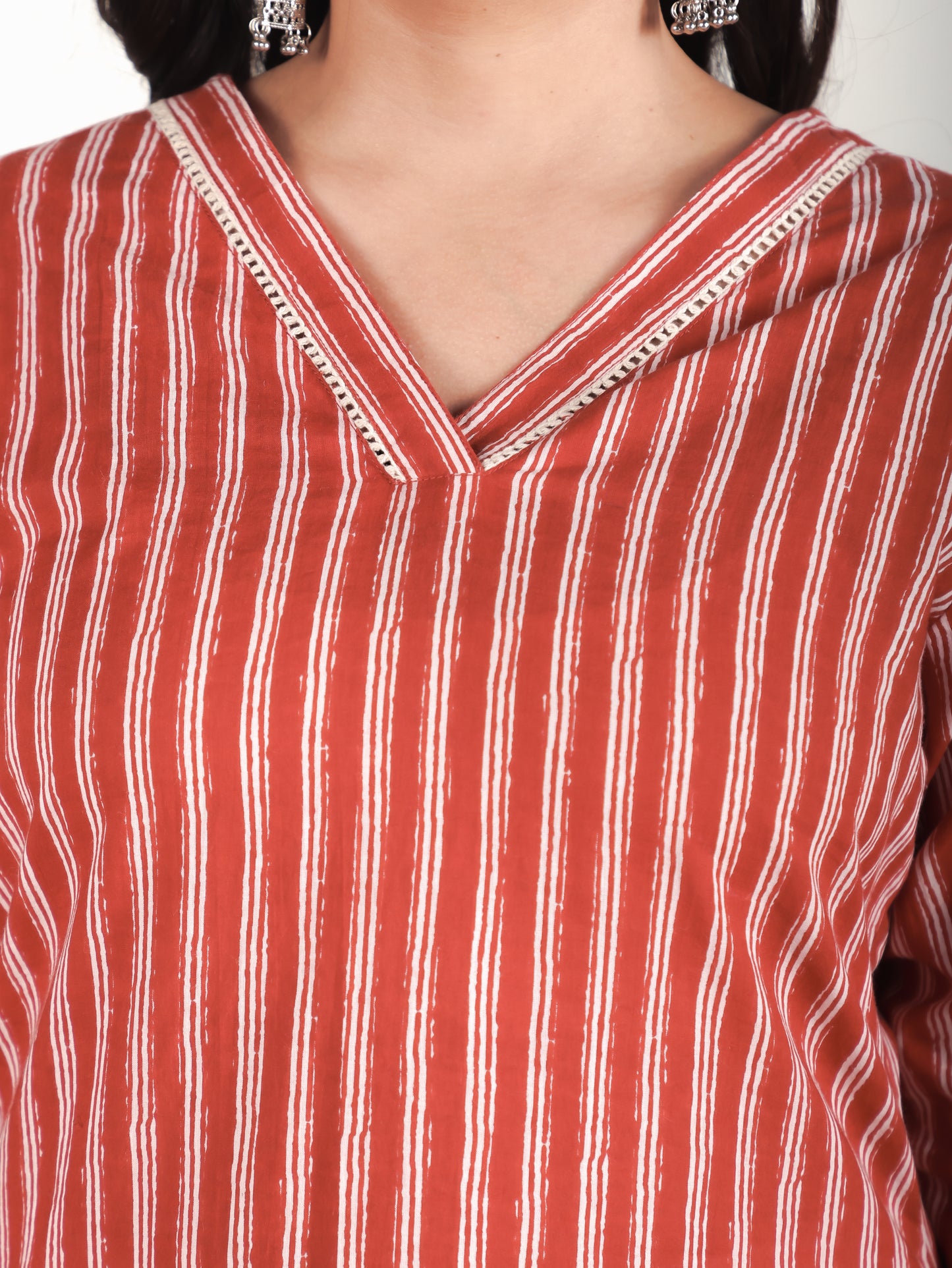 Soft Cotton Striped Straight Red Kurta