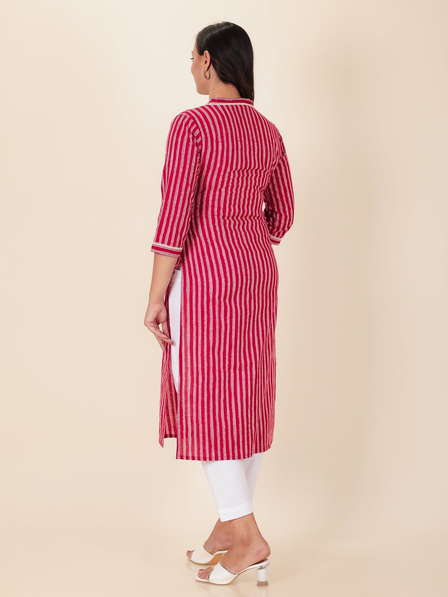 Soft Cotton Striped Straight Red Kurta