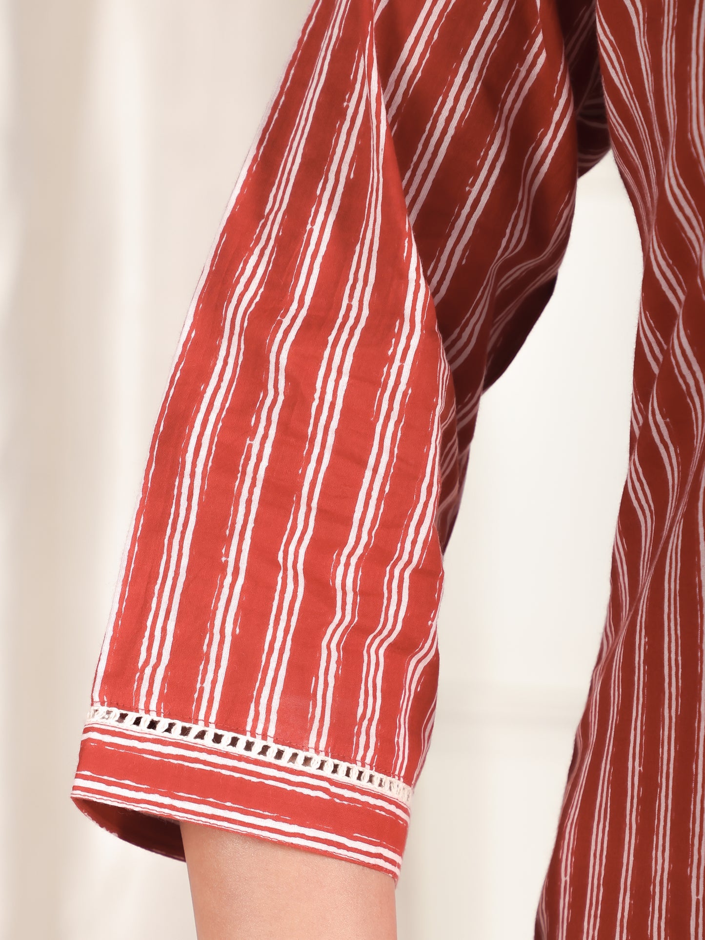 Soft Cotton Striped Straight Red Kurta