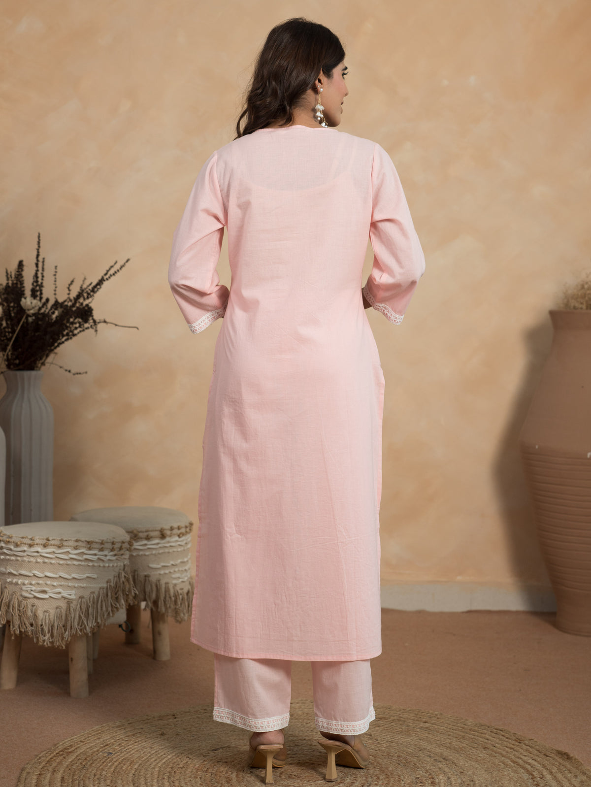 Embroidered Soft Cotton Solid Straight Pink Kurta