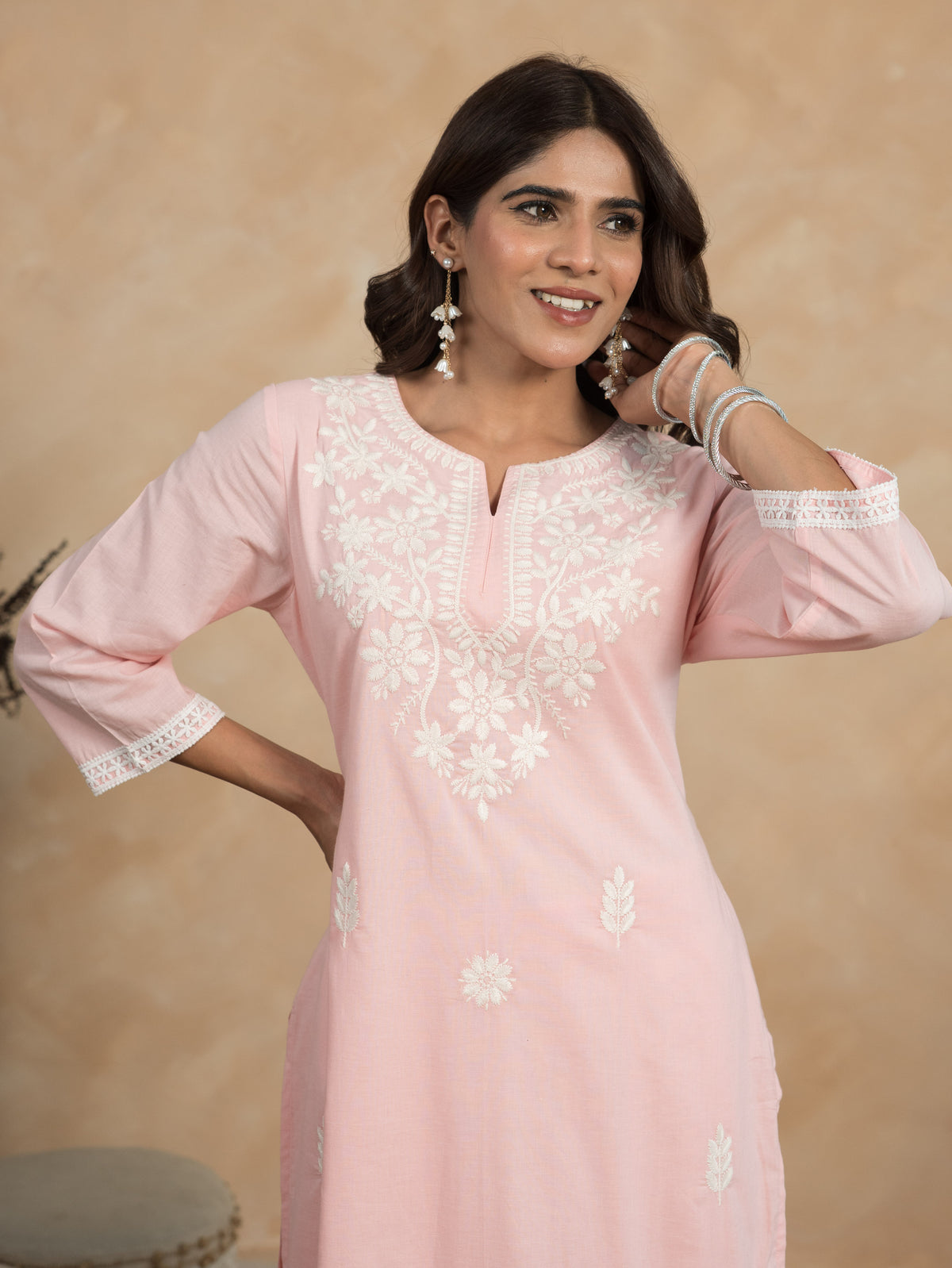 Embroidered Soft Cotton Solid Straight Pink Kurta