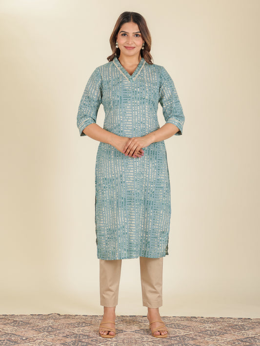 Soft Cotton Tie-Dye Straight Green Kurta