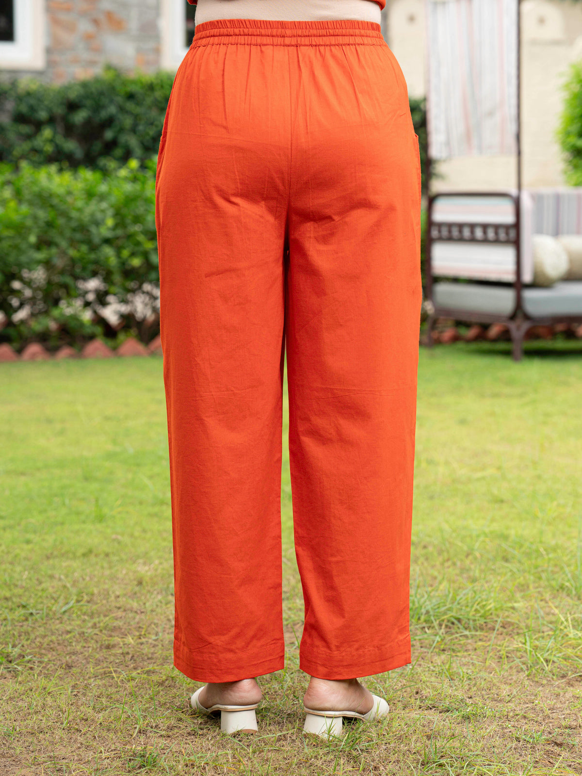 Embroidered Soft Cotton Floral Straight Orange Kurta