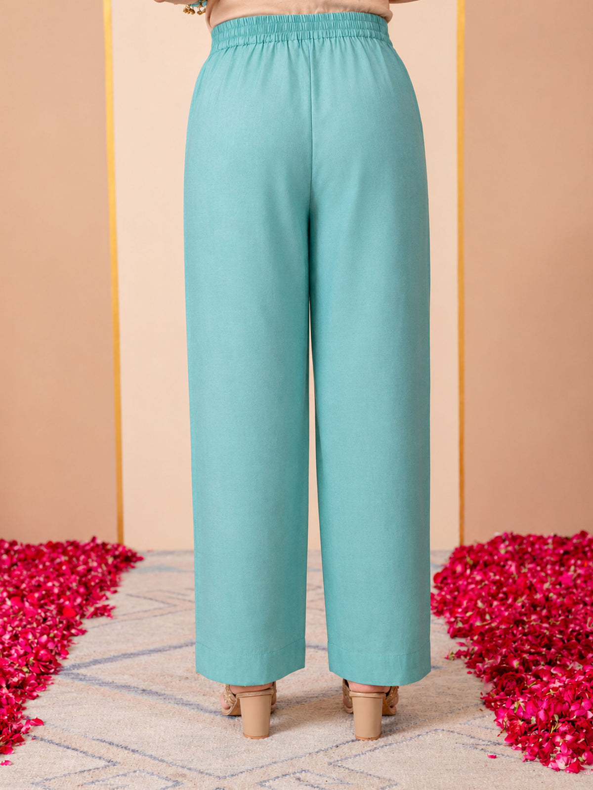 Chanderi Solid Teal Straight Trousers