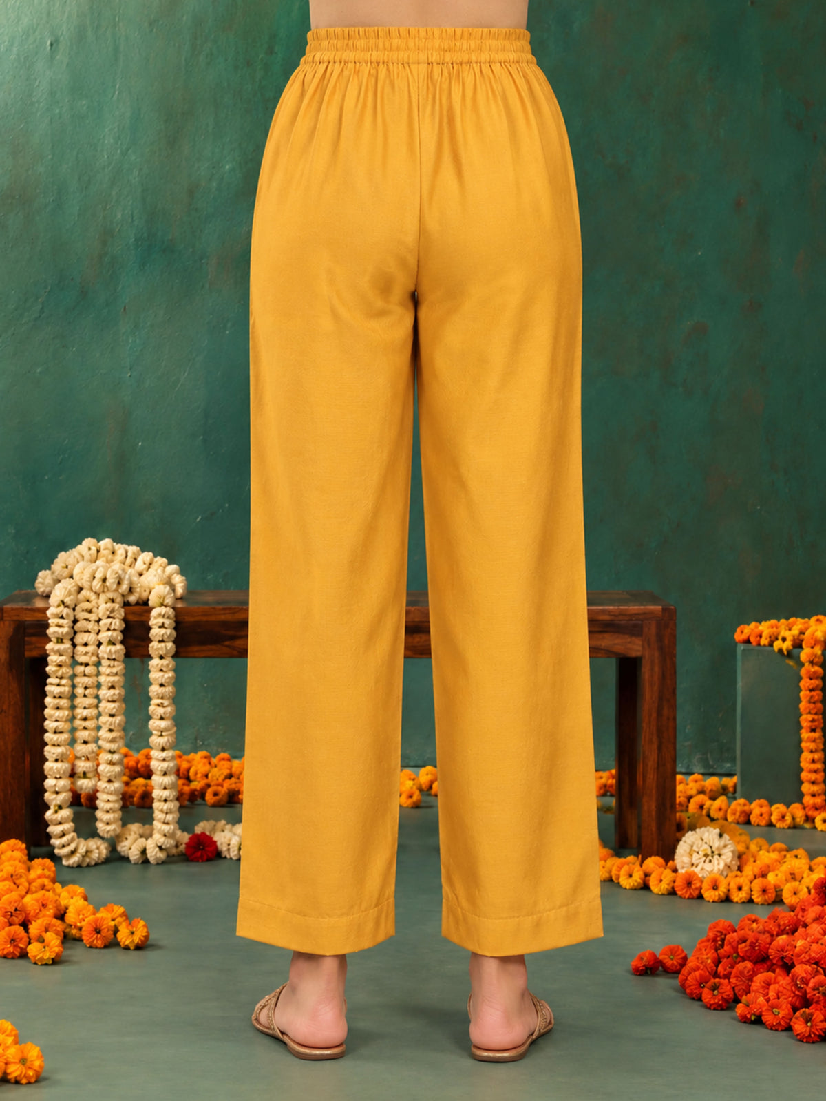 Embroidered Blended Silk Solid Straight Yellow Kurta