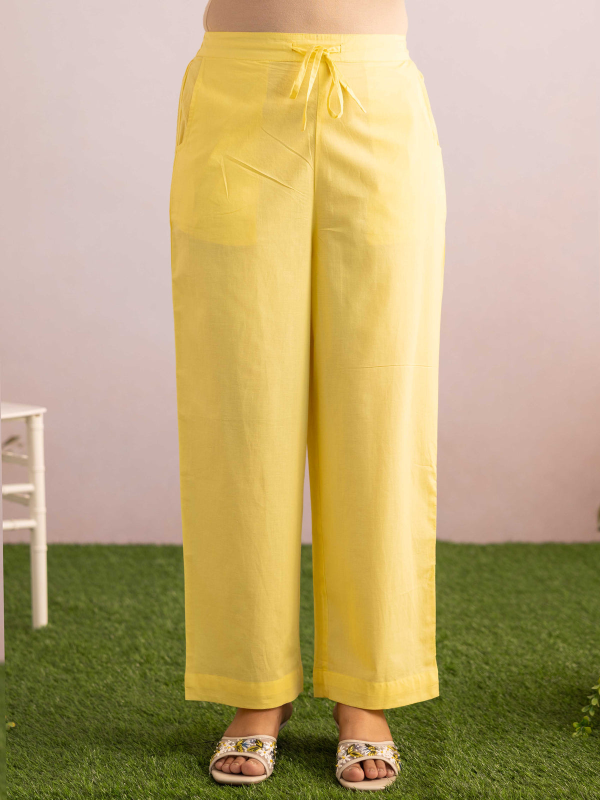 Embroidered Cotton Dobby Solid A-Line Yellow Kurta