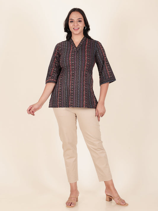 Soft Cotton Striped Straight Black Kurti