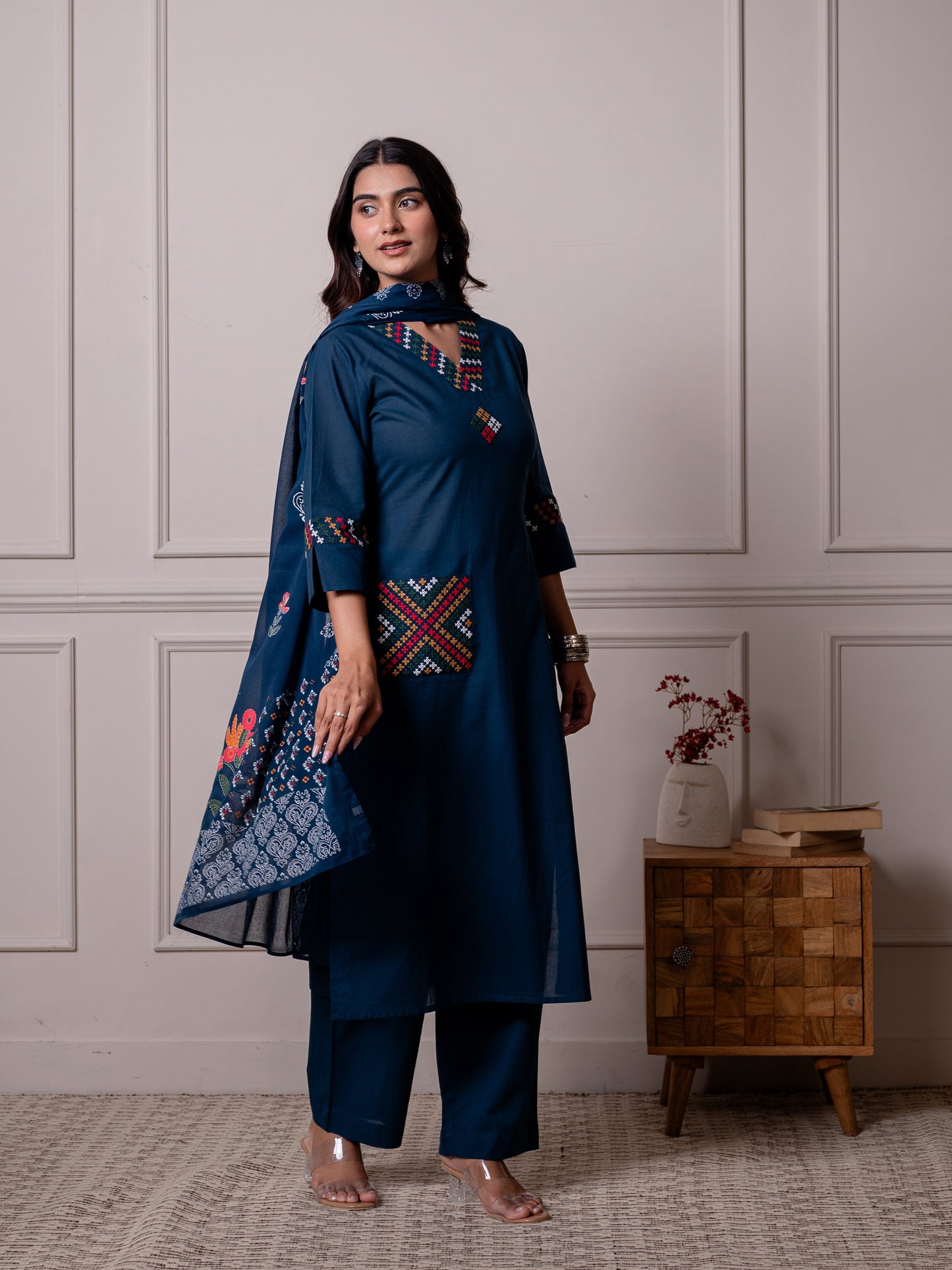 Cotton voile Floral Dupatta Blue Dupatta