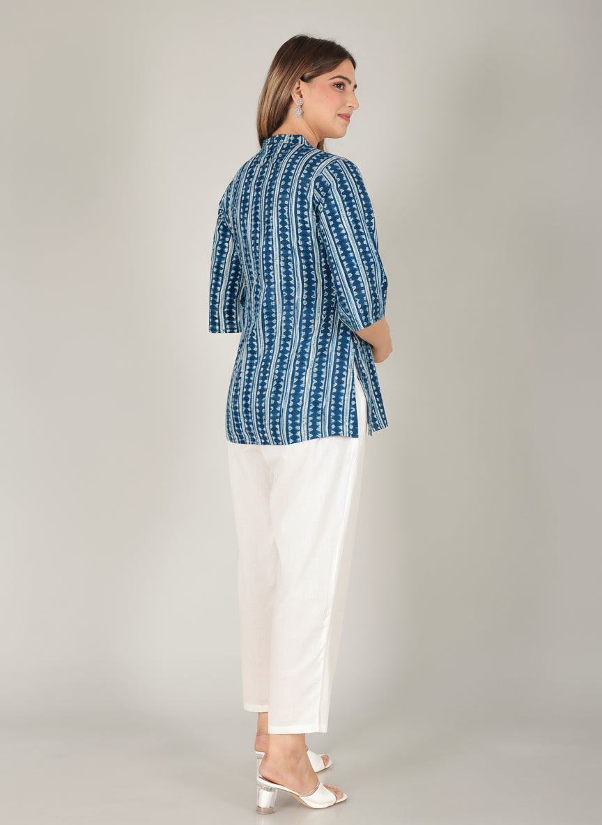 Soft Cotton Striped Straight Blue Kurti
