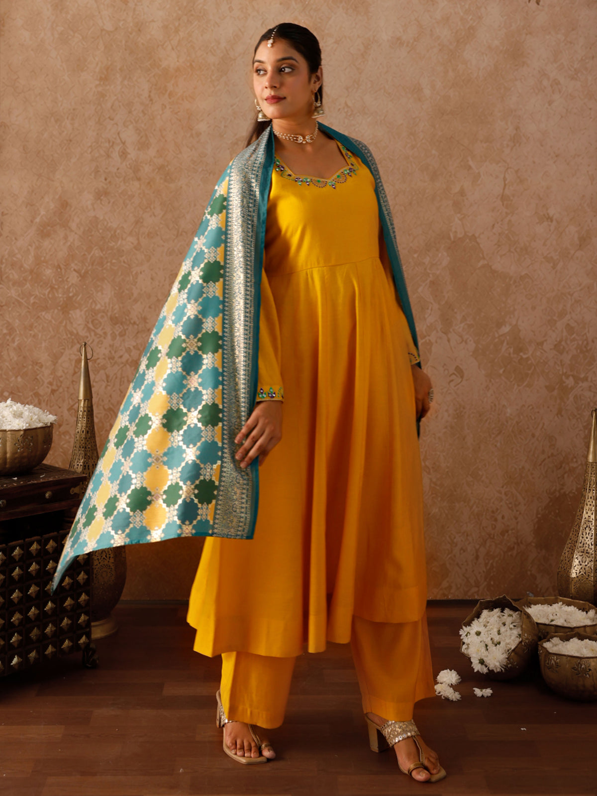 Chanderi Geometric Blue Dupatta