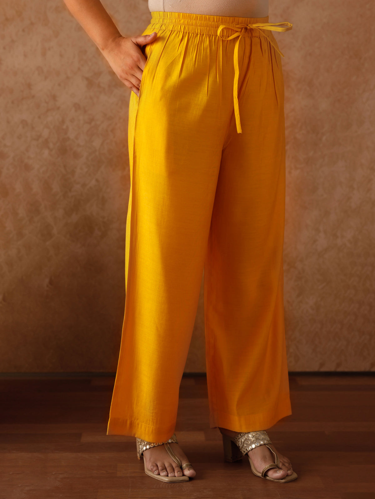 Embroidered Chanderi Solid Anarkali Yellow Kurta
