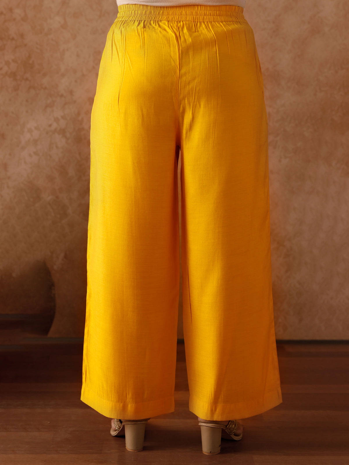 Embroidered Chanderi Solid Anarkali Yellow Kurta