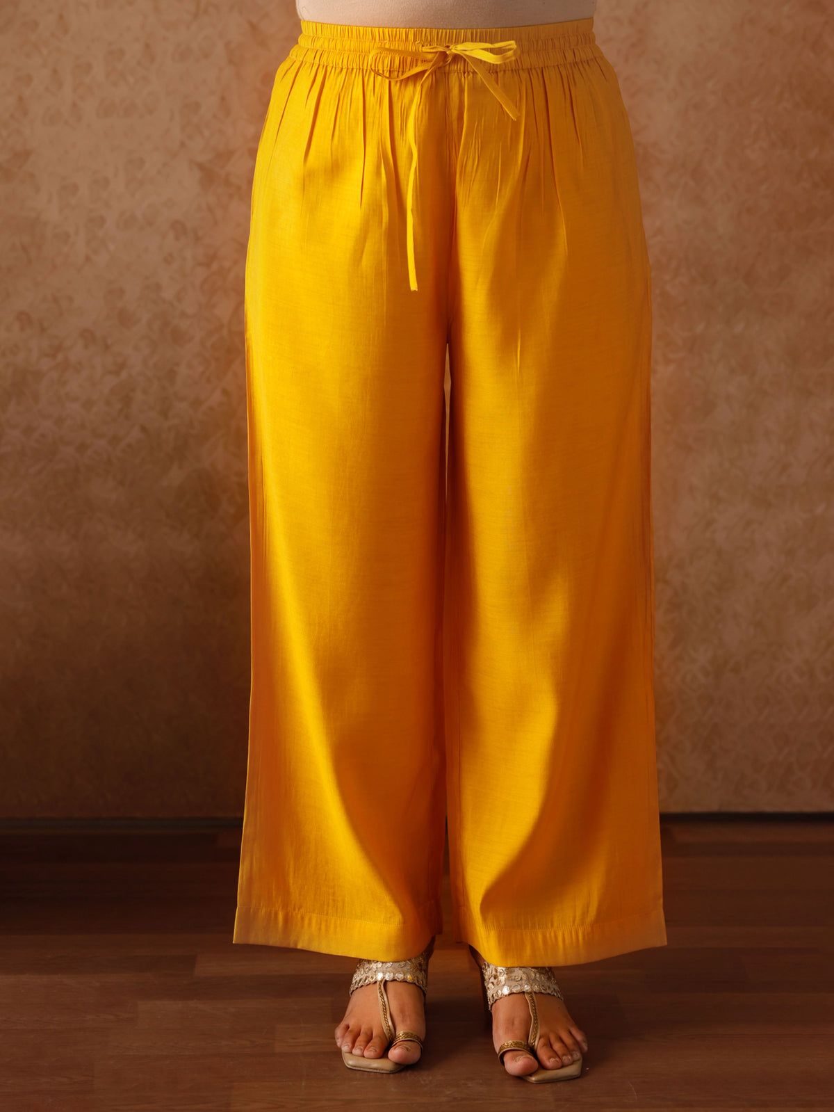 Embroidered Chanderi Solid Anarkali Yellow Kurta