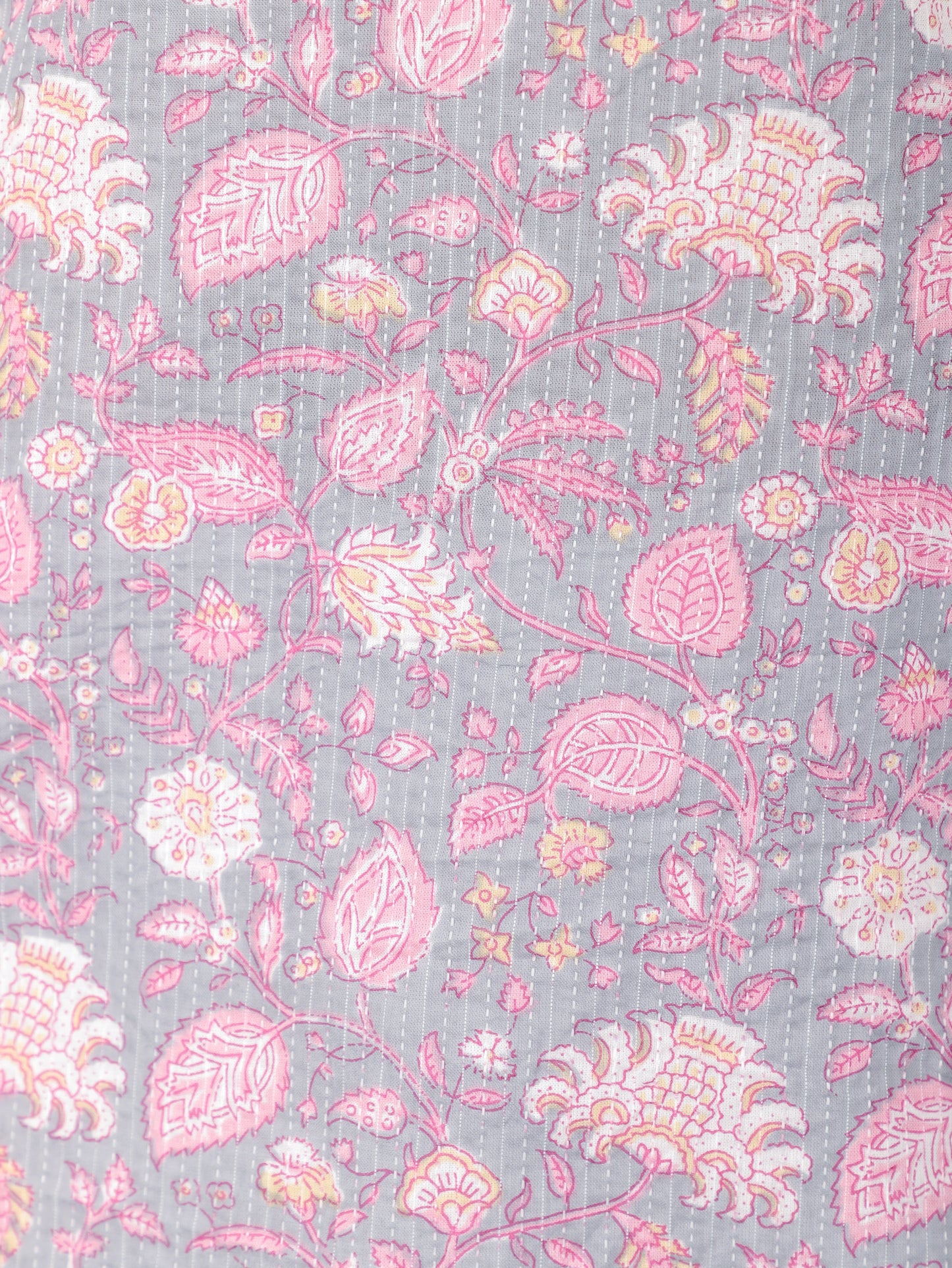 Kantha Cotton Floral Straight Grey Kurti