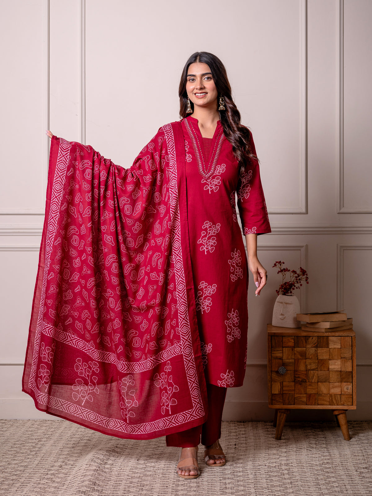Cotton Voile Butta Red Dupatta