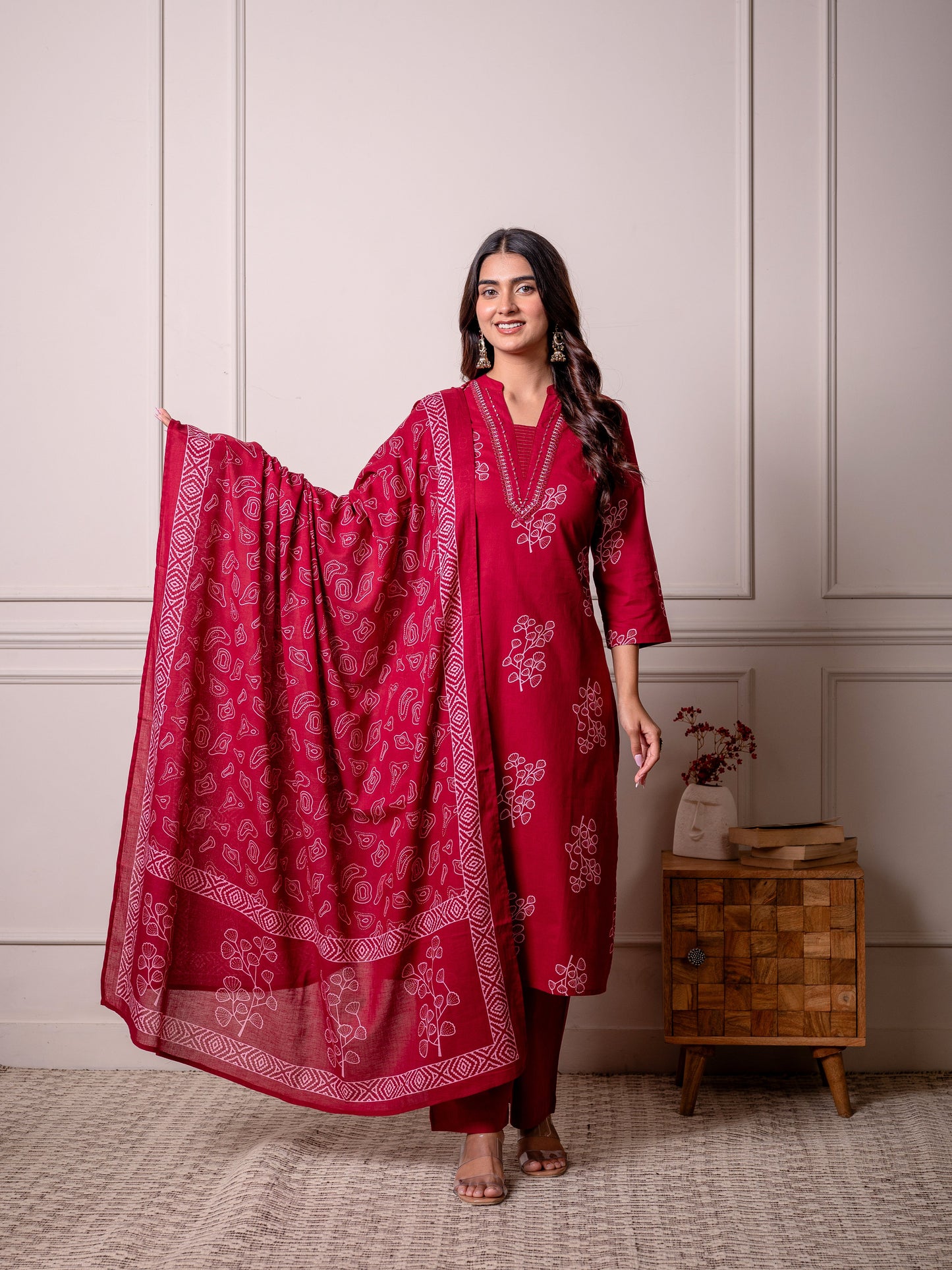Cotton voile Butta Red Dupatta