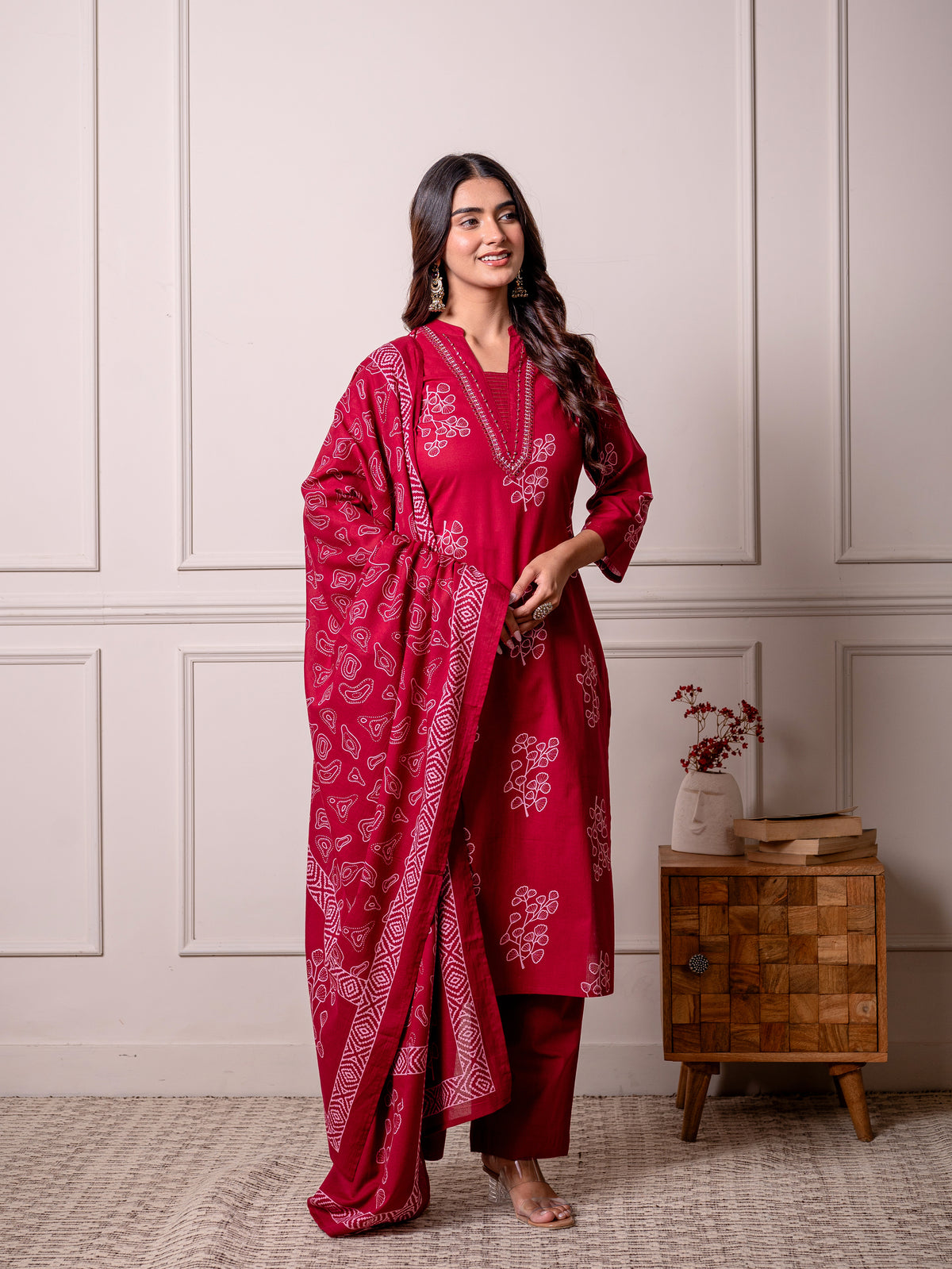 Cotton Voile Butta Red Dupatta