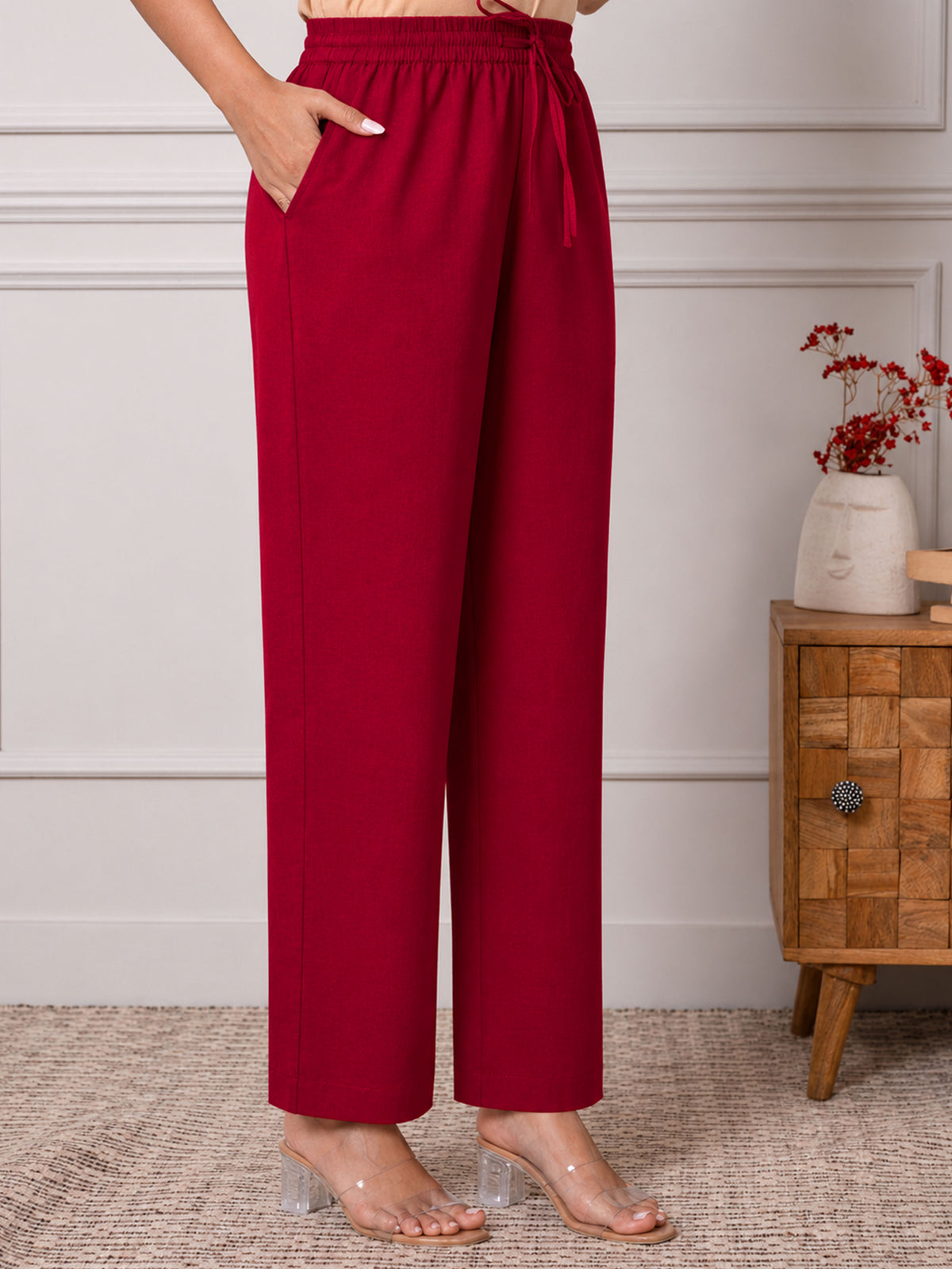 Embroidered Soft Cotton Butta Straight Red Kurta