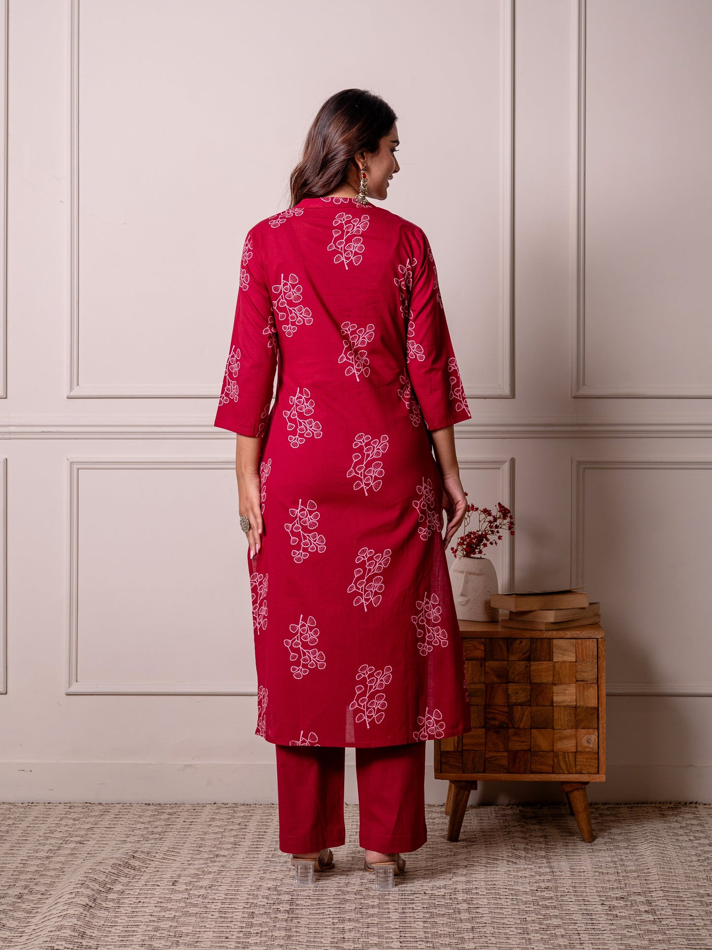 Embroidered Soft cotton Butta Straight Red Kurta