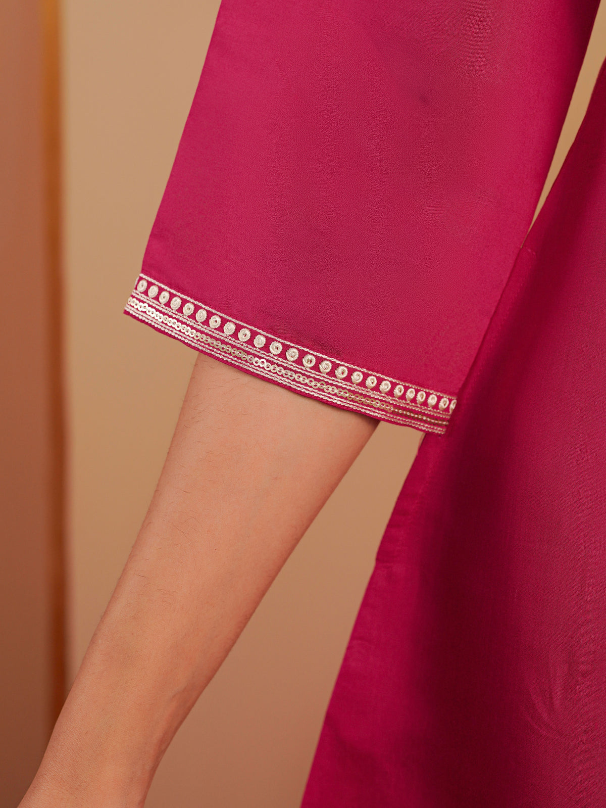 Embroidered Chanderi Solid A-Line Pink Kurta
