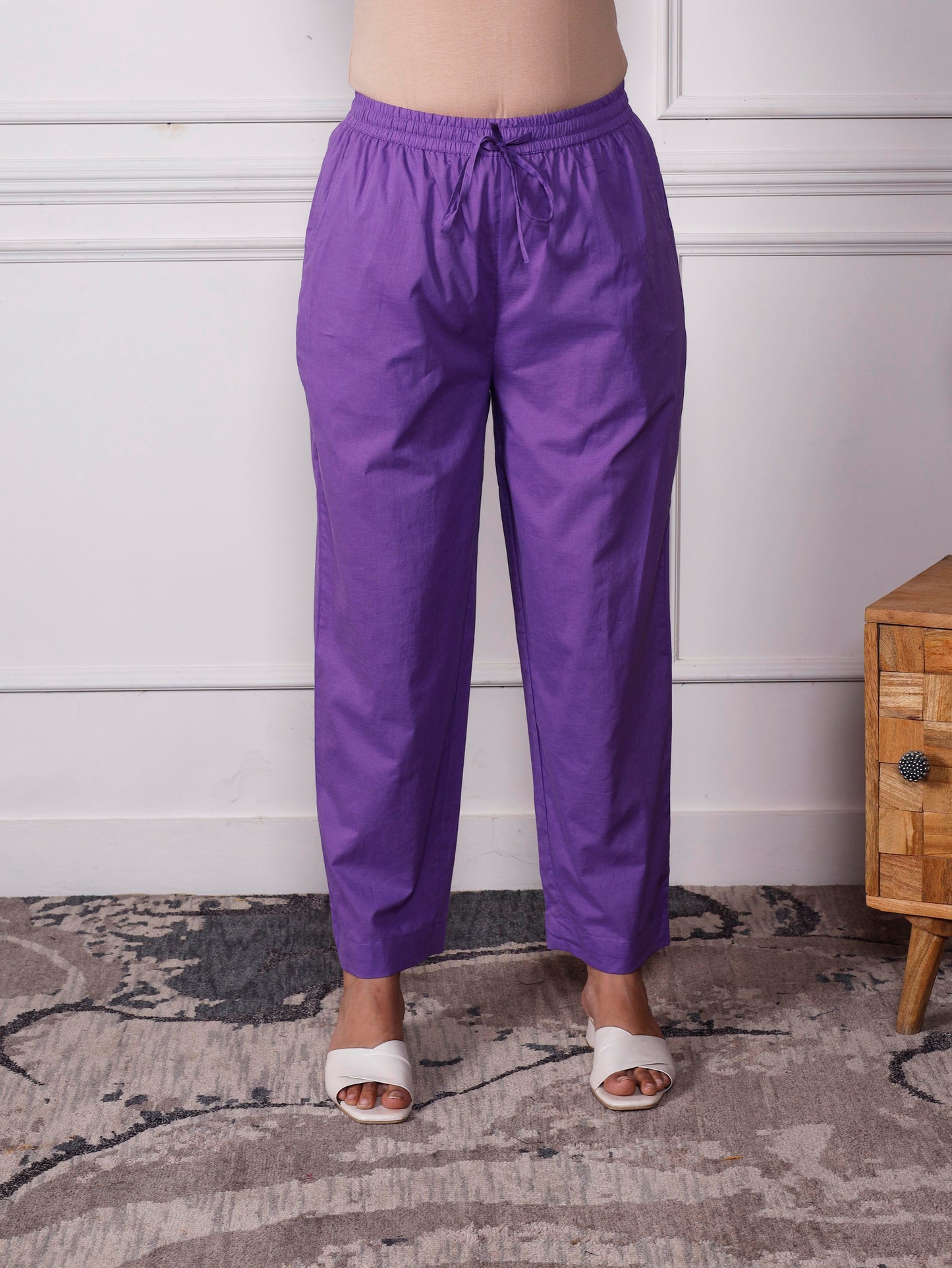 Soft cotton Solid Lavender Straight Trousers