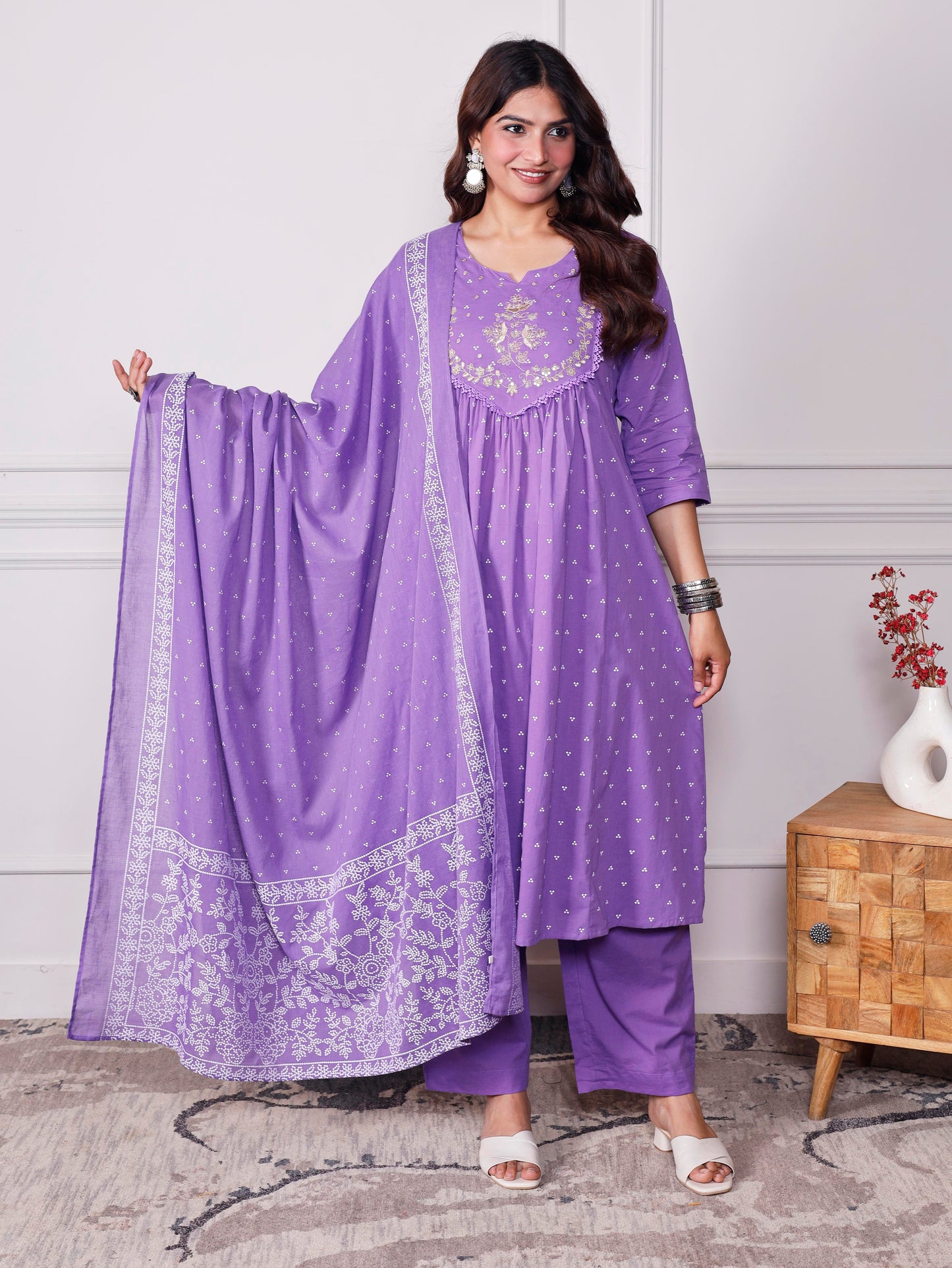 Cotton voile Floral Lavender Dupatta