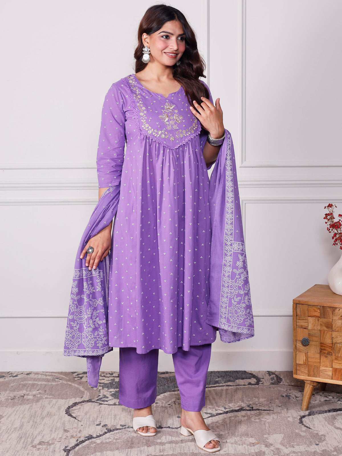 Cotton Voile Floral Lavender Dupatta