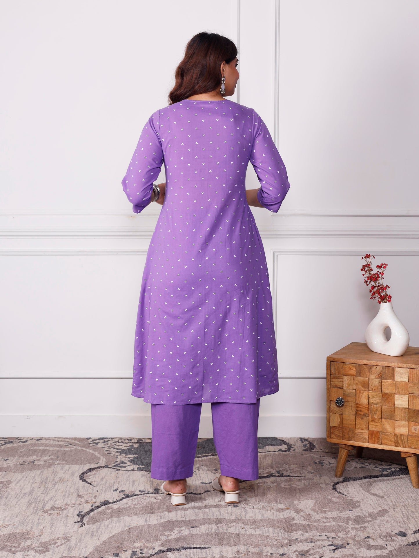 Embroidered Soft cotton Bandhani Flared Lavender Kurta
