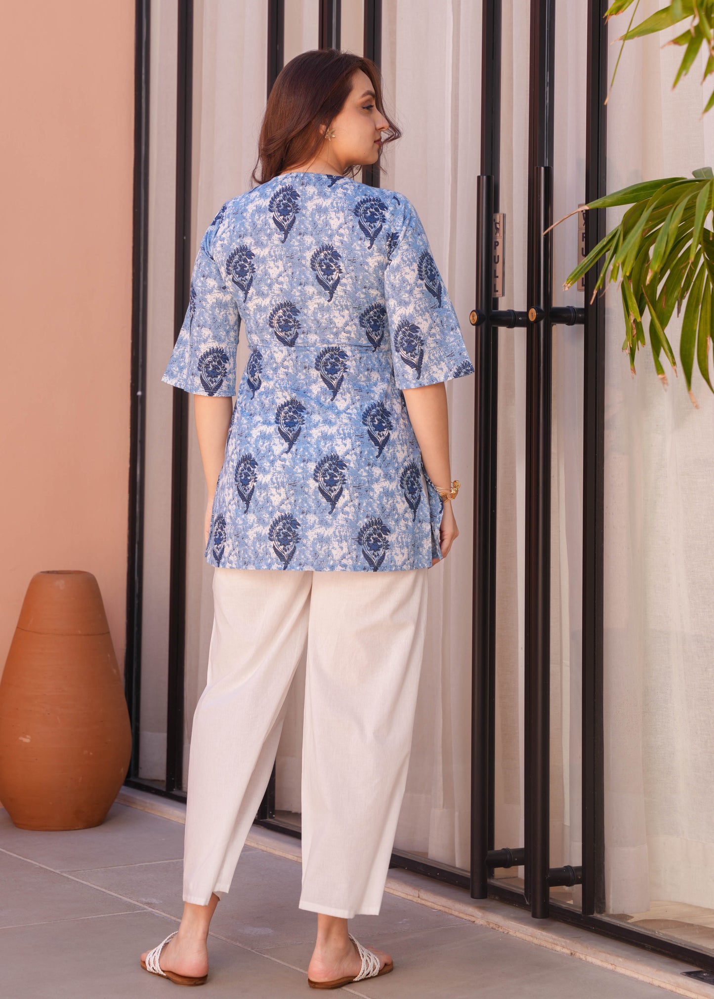 Soft Cotton Block A-line Blue Kurti