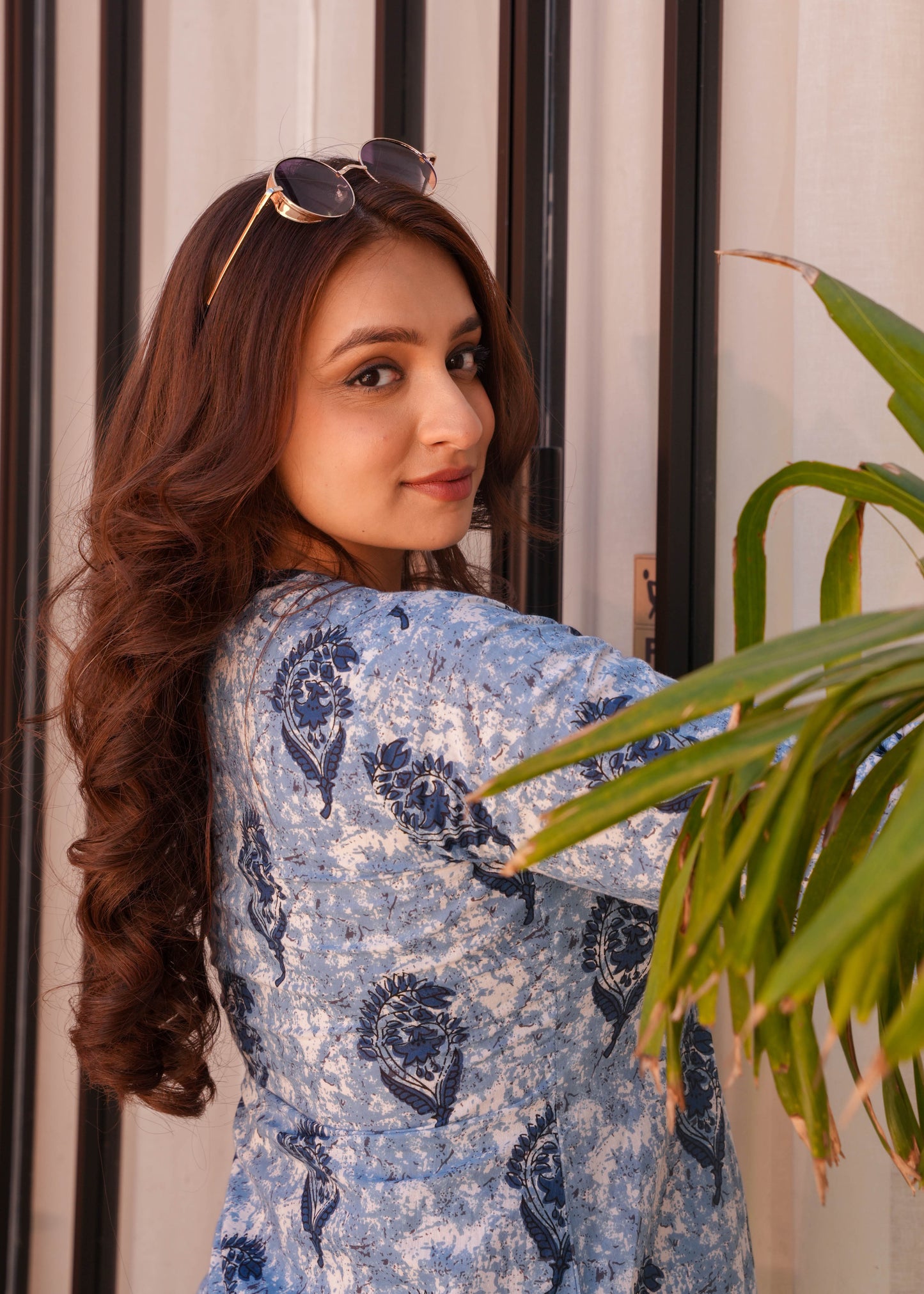 Soft Cotton Block A-line Blue Kurti