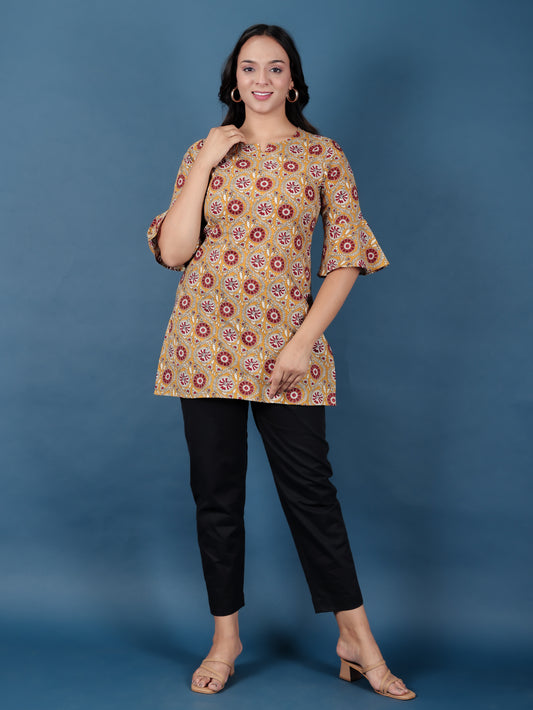Soft Cotton Geometric Straight Multicolor Kurti