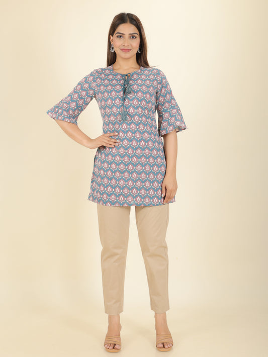 Soft Cotton Abstract Straight Grey Kurti