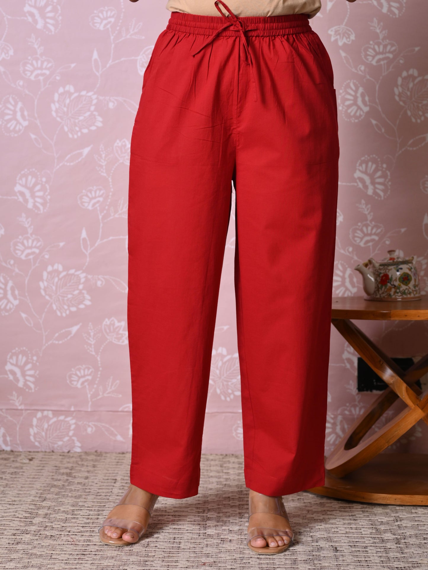 Soft cotton Solid Rust Straight Trousers