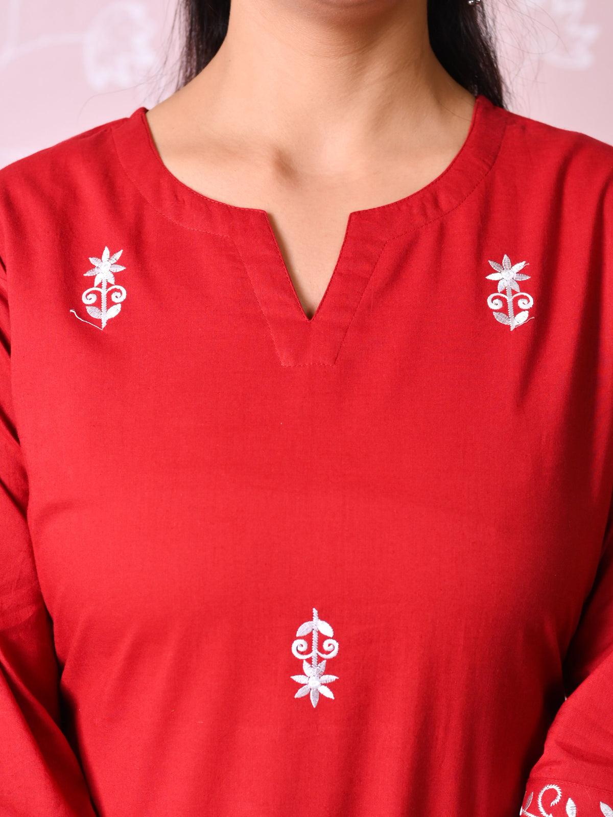 Embroidered Soft Cotton Solid Straight Rust Kurta