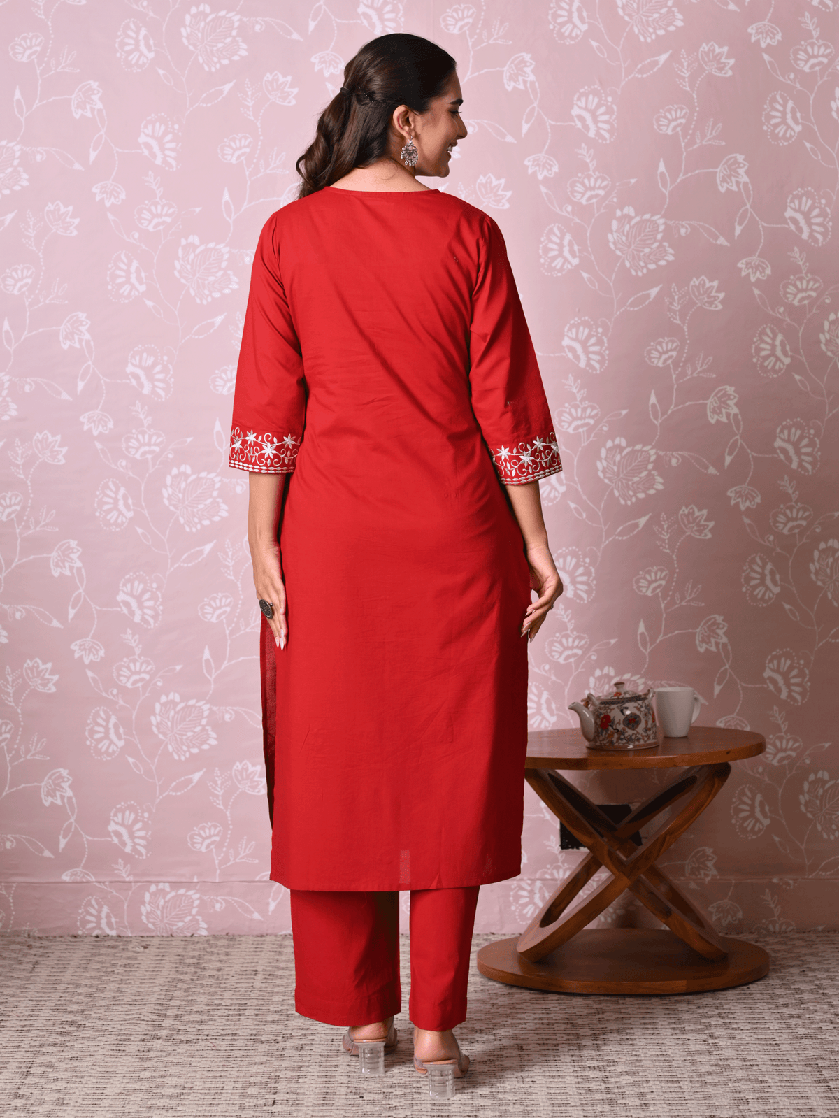 Embroidered Soft Cotton Solid Straight Rust Kurta