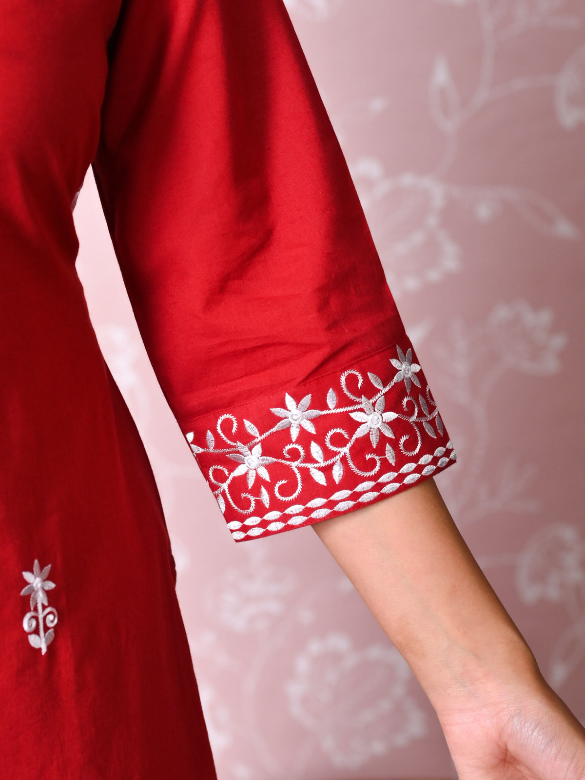 Embroidered Soft Cotton Solid Straight Rust Kurta
